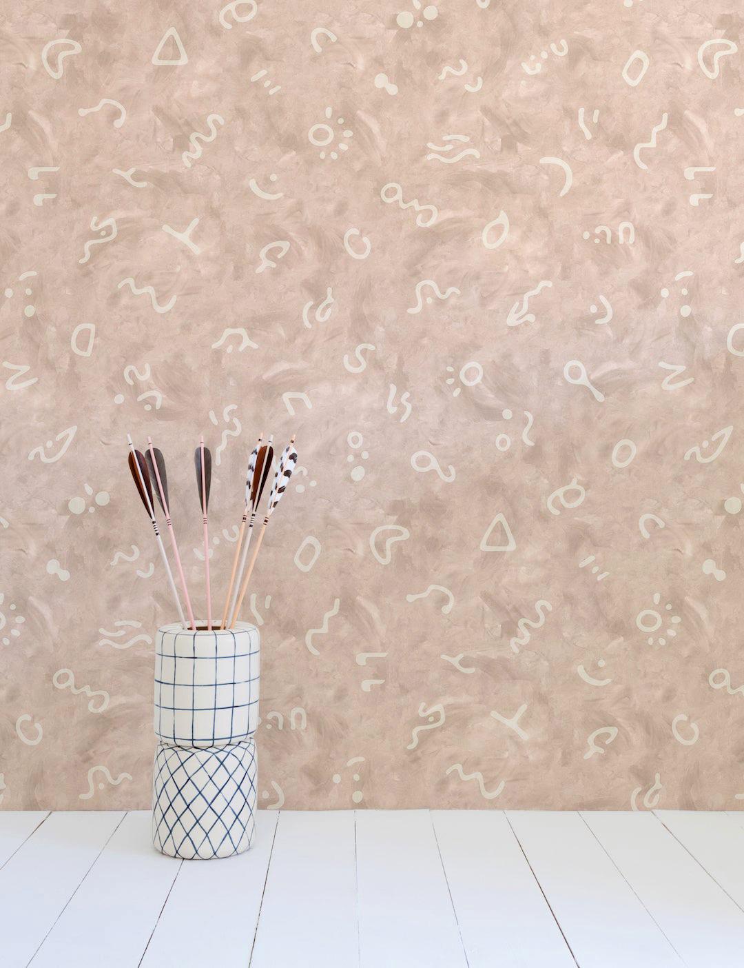 Secret Language Designer Wallpaper in Rosewood 'Cream and Pinkish-Neutral' In New Condition For Sale In Brooklyn, NY