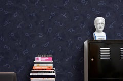 Secret Language Designer Wallpaper in Ultramarine 'Denim and Navy Blue'