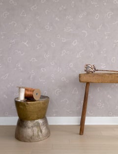 Secret Language Designer Wallpaper in Moonbeam 'Pale Pink and Light Grey'