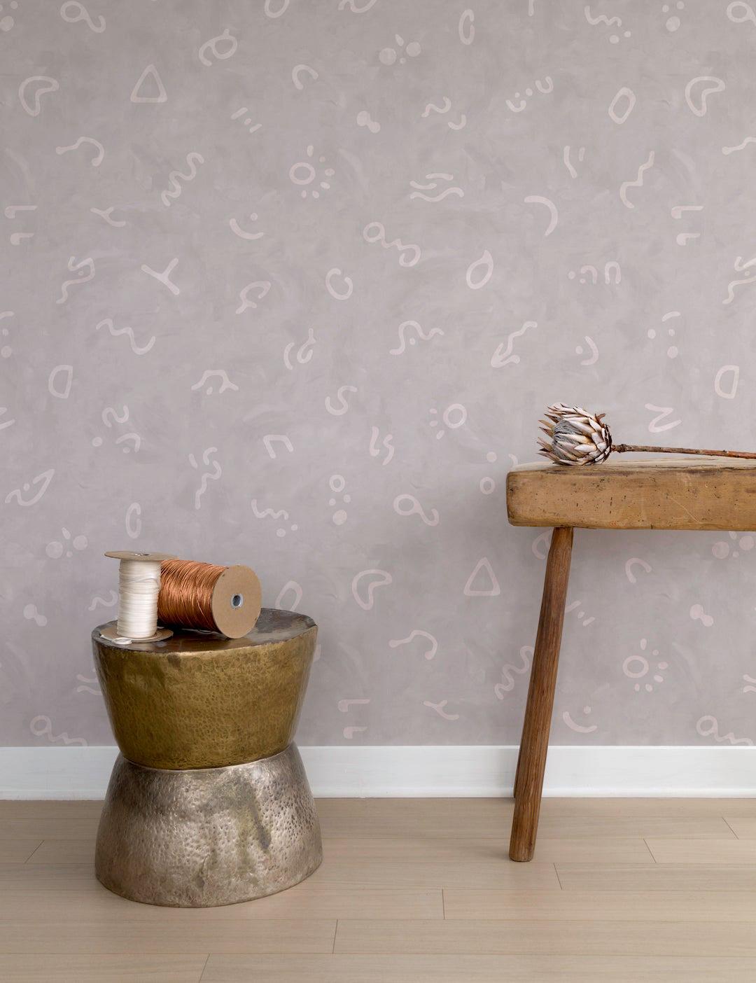 Secret Language Designer Wallpaper in Moonbeam 'Pale Pink and Light Grey' In New Condition For Sale In Brooklyn, NY