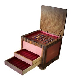 Secret Pen Display Box. Macassar Ebony and Shagreen. Fitted red leather interior