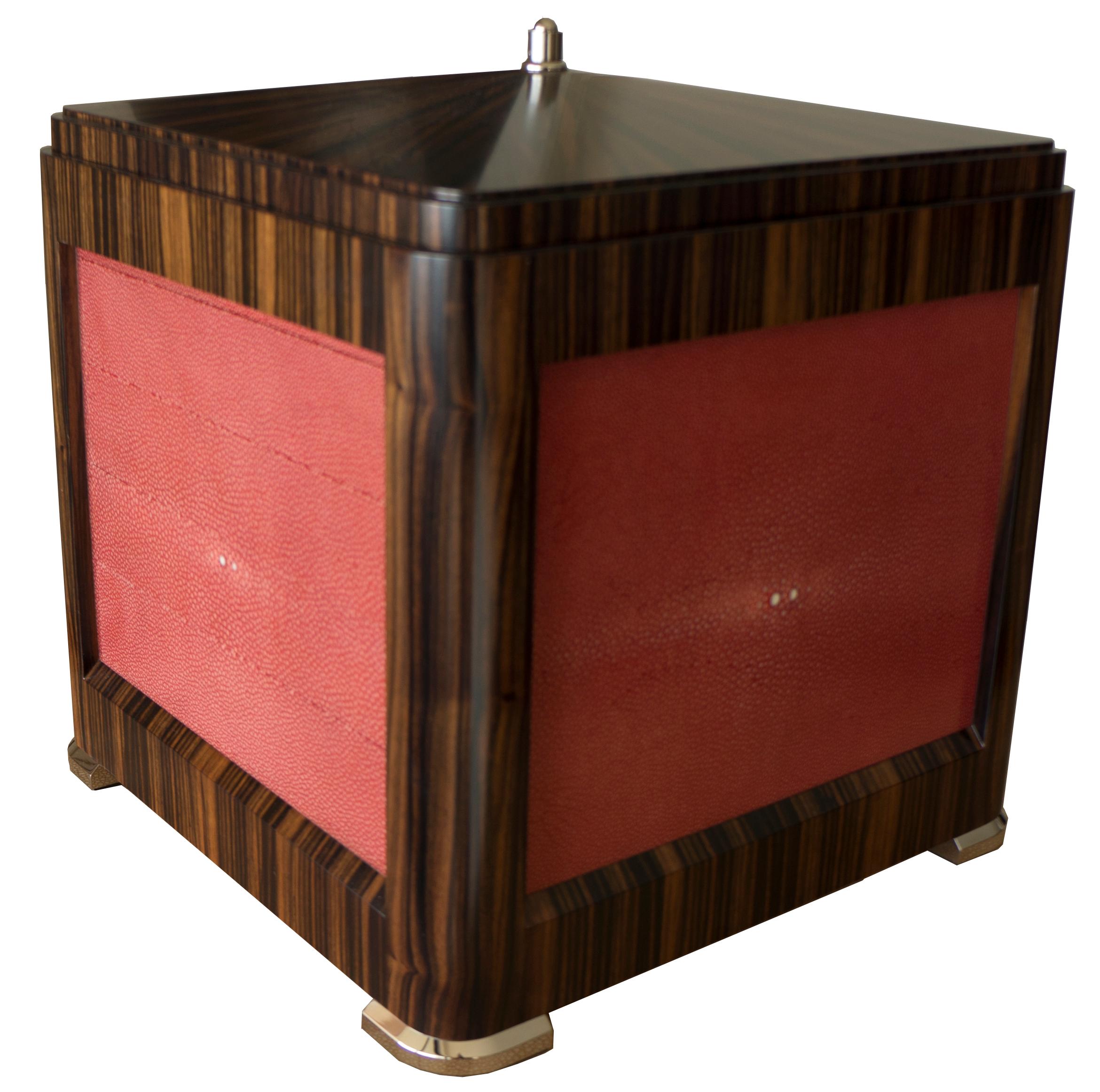 Caja expositora para bolígrafos secretos. Ébano de Macassar y Shagreen. Interior de cuero rojo Australiano en venta