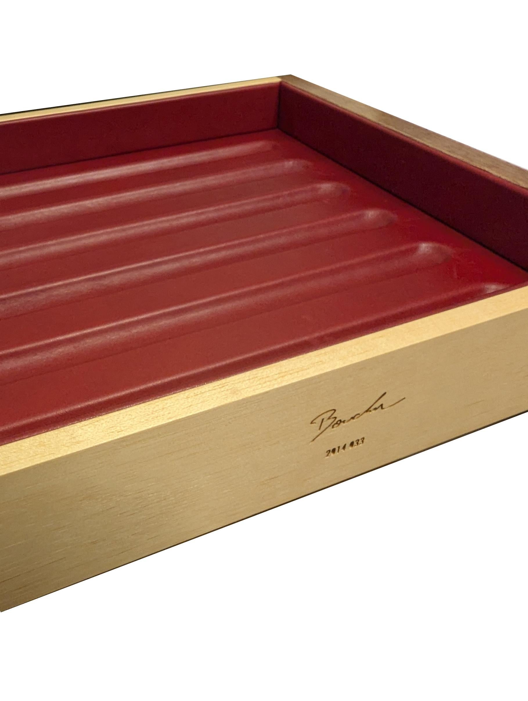 Caja expositora para bolígrafos secretos. Ébano de Macassar y Shagreen. Interior de cuero rojo Níquel en venta