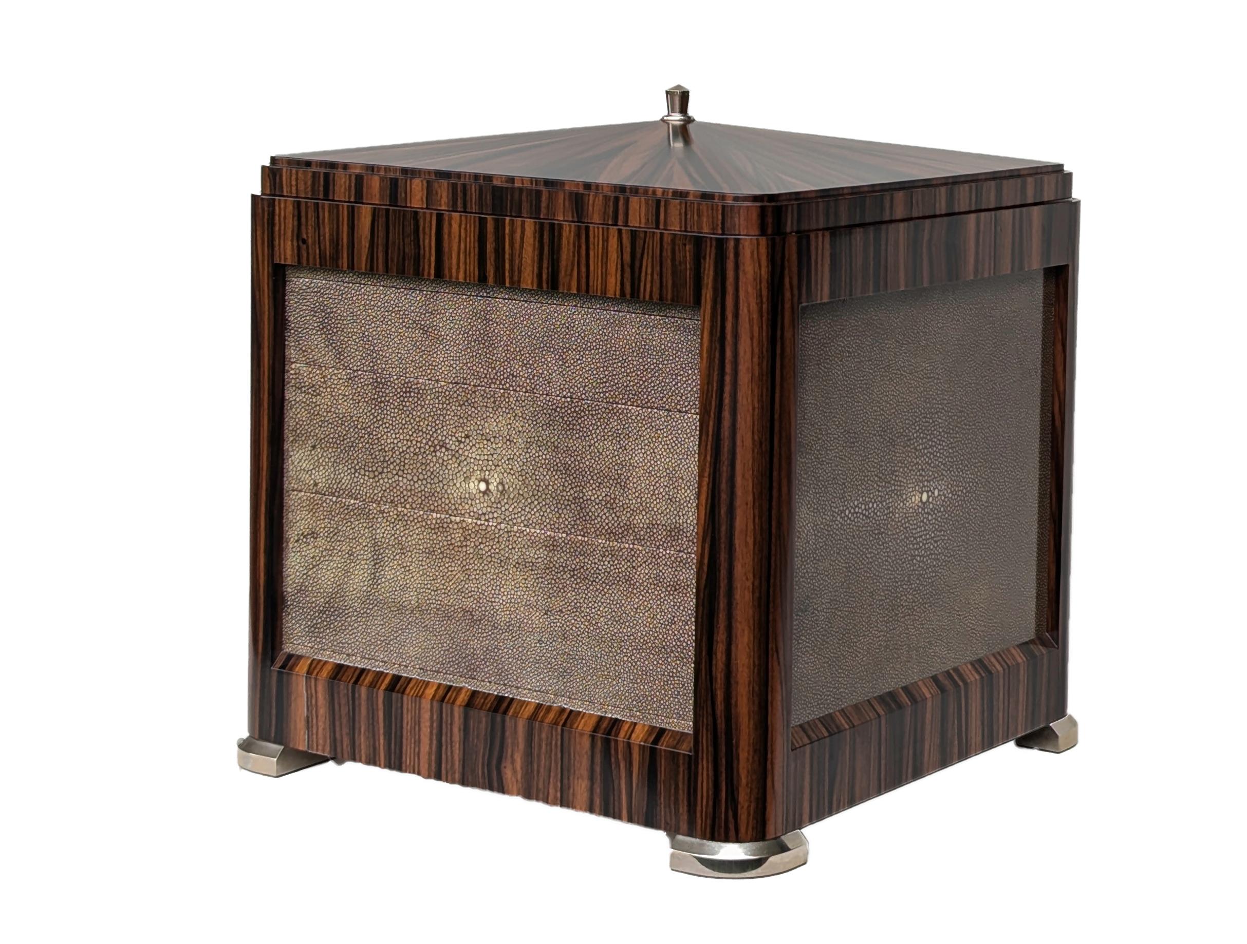 Caja expositora secreta para joyas y bolígrafos. Piel de ébano de Macassar y Shagreen. en venta 11