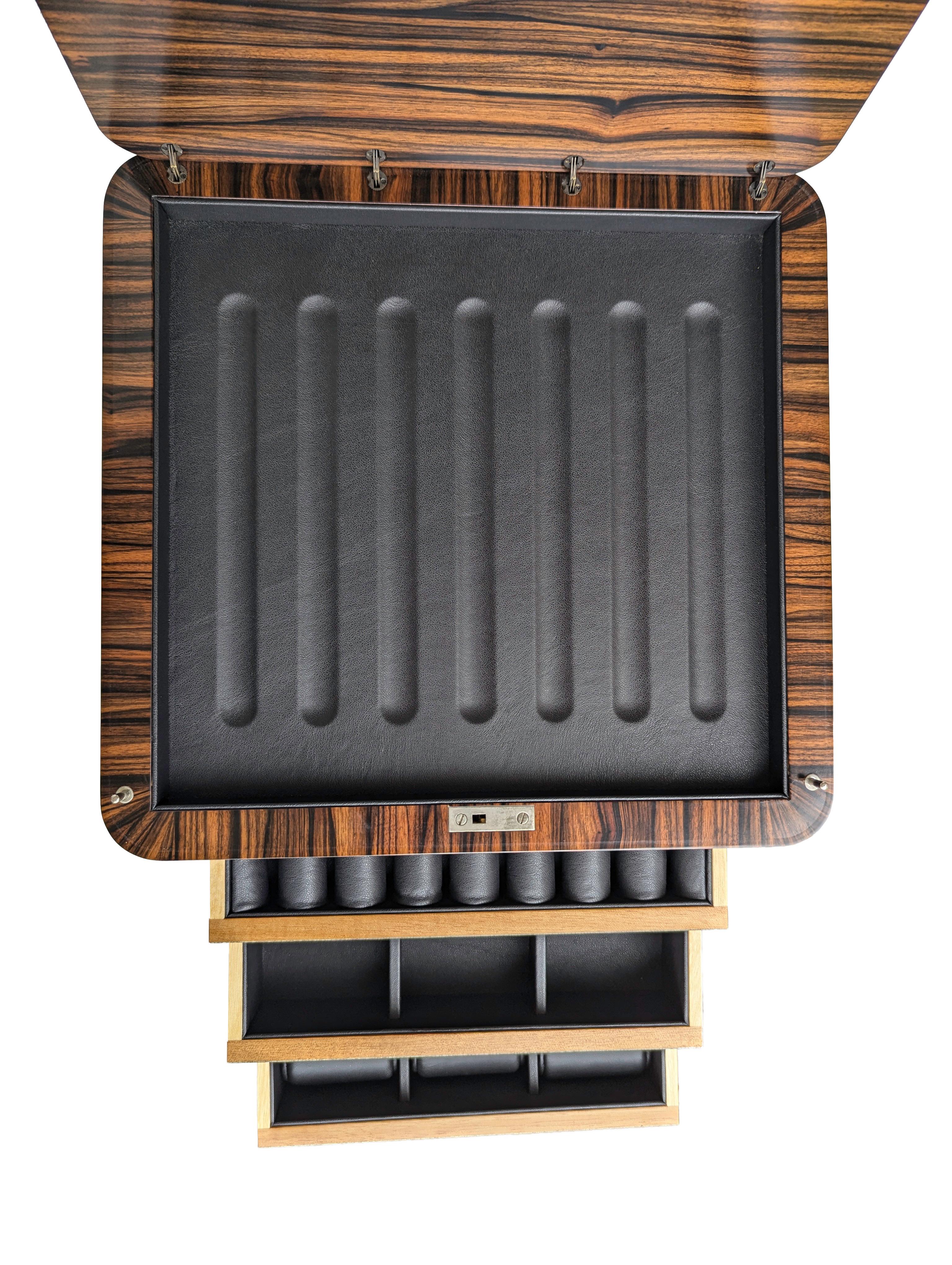 Caja expositora secreta para joyas y bolígrafos. Piel de ébano de Macassar y Shagreen. Moderno en venta