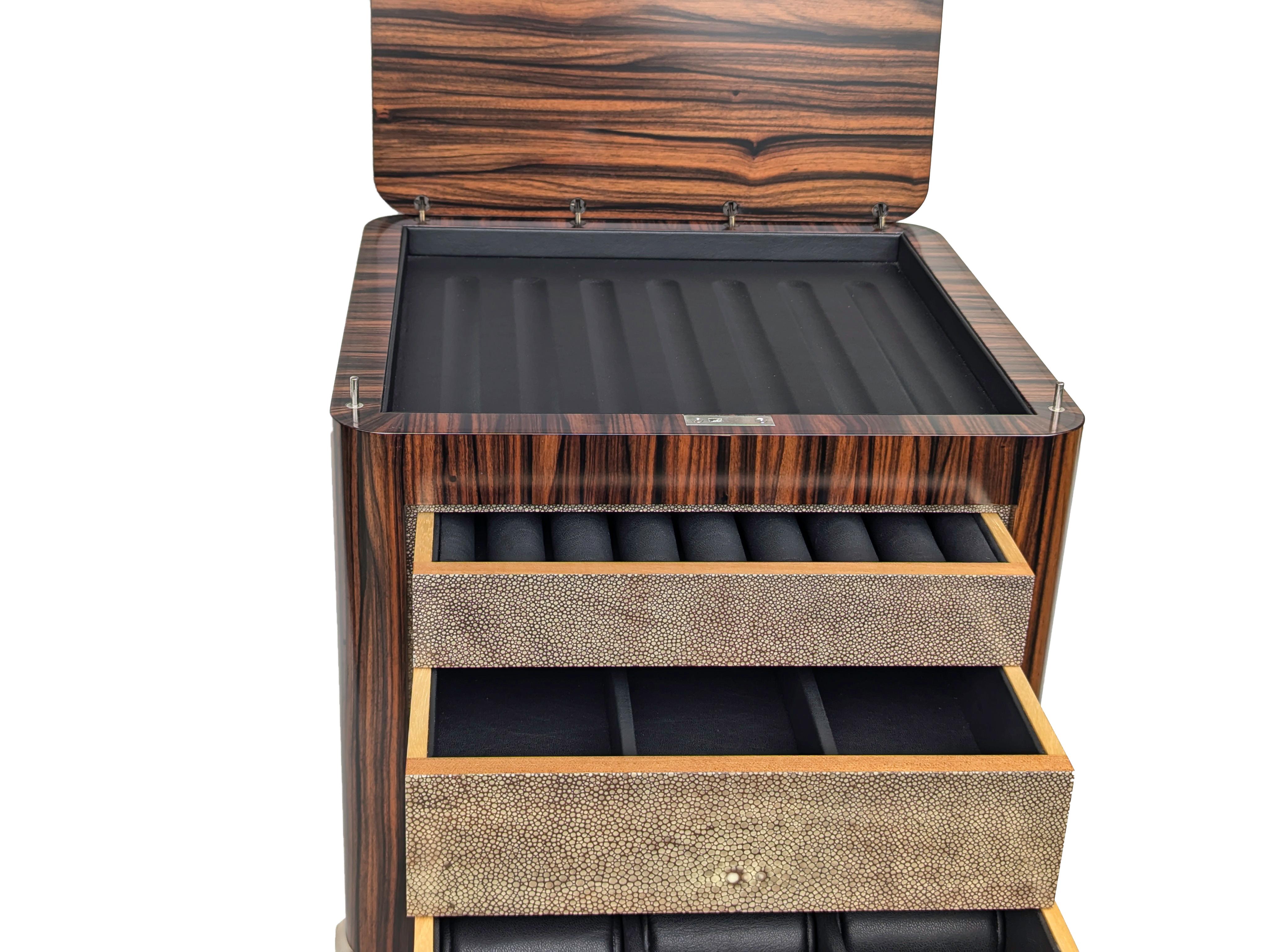 Caja expositora secreta para joyas y bolígrafos. Piel de ébano de Macassar y Shagreen. Australiano en venta