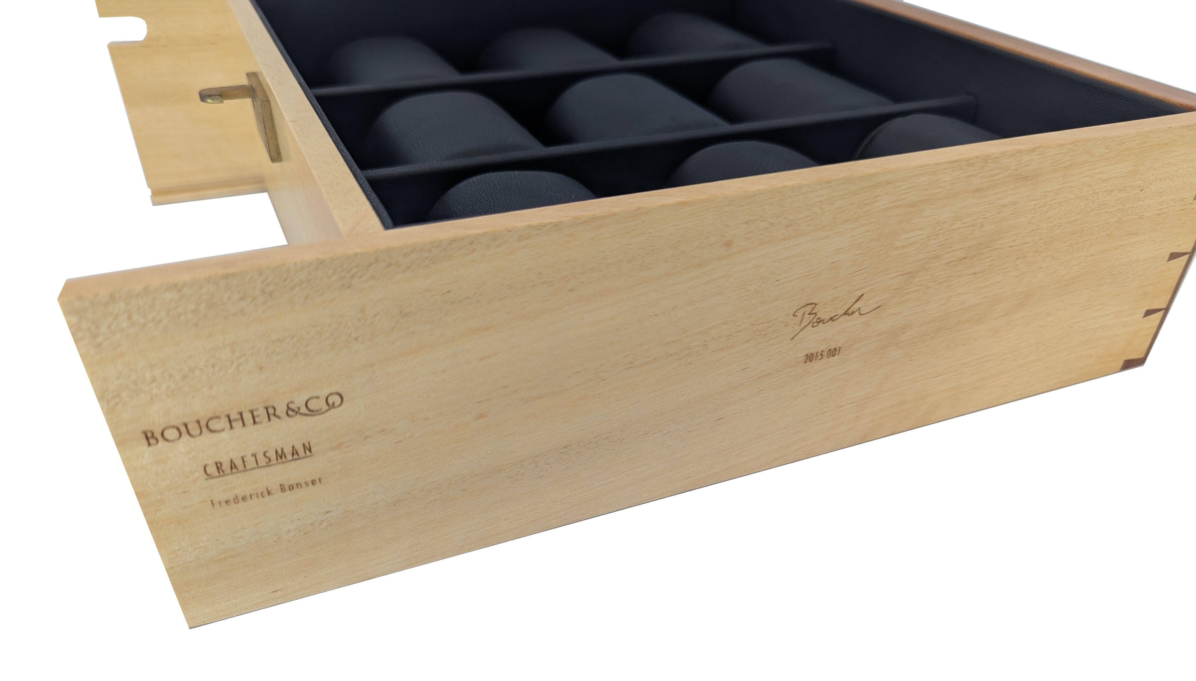 Caja expositora secreta para joyas y bolígrafos. Piel de ébano de Macassar y Shagreen. en venta 1