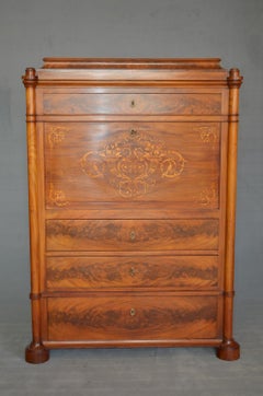 Secretaire Biedermeier Inlaid in Light Mahogany and Elm of Danish Origin, 1825