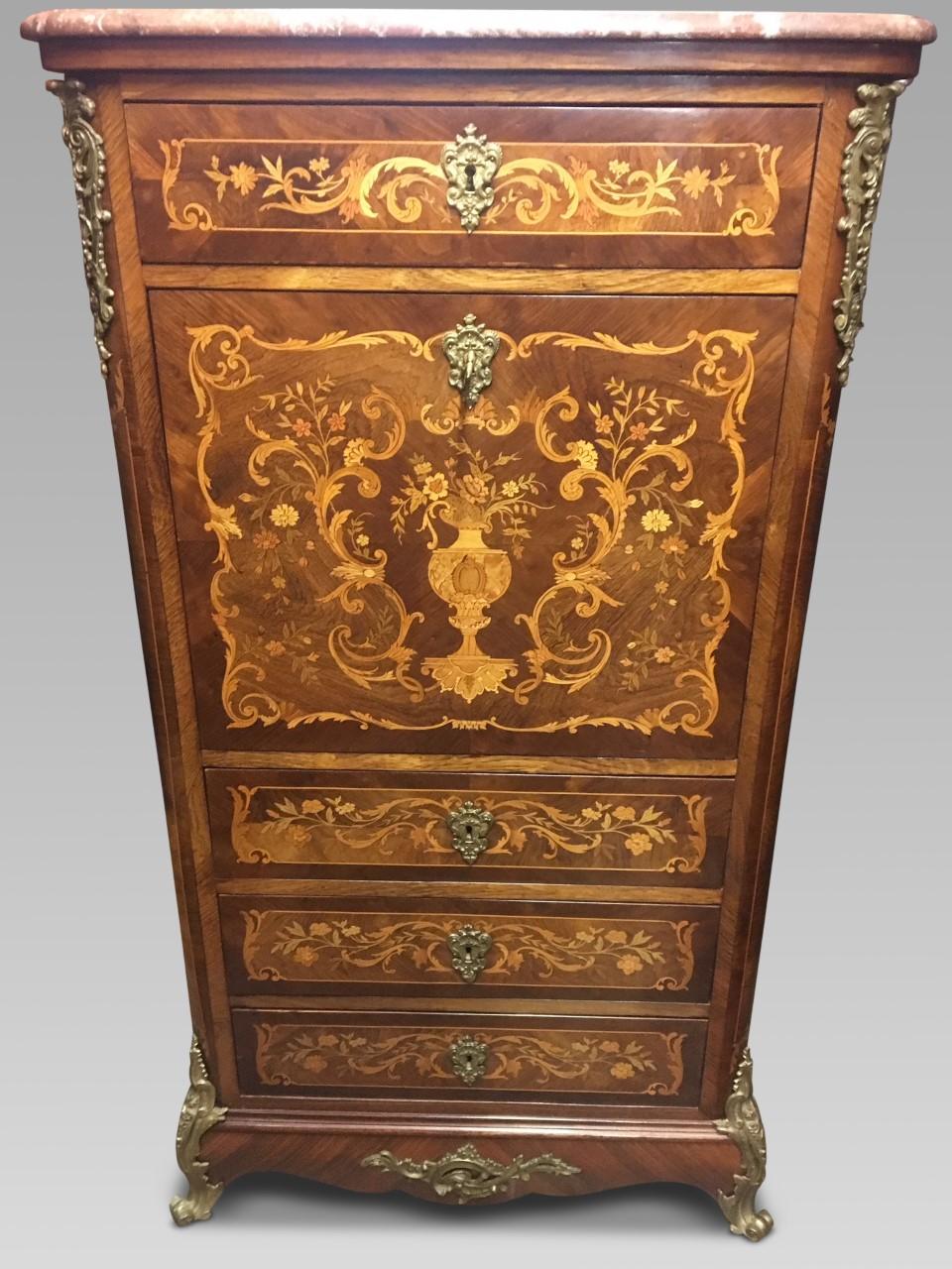 Rosewood Secrétaire Chest, Semanier, Marquetry, French, circa 1910