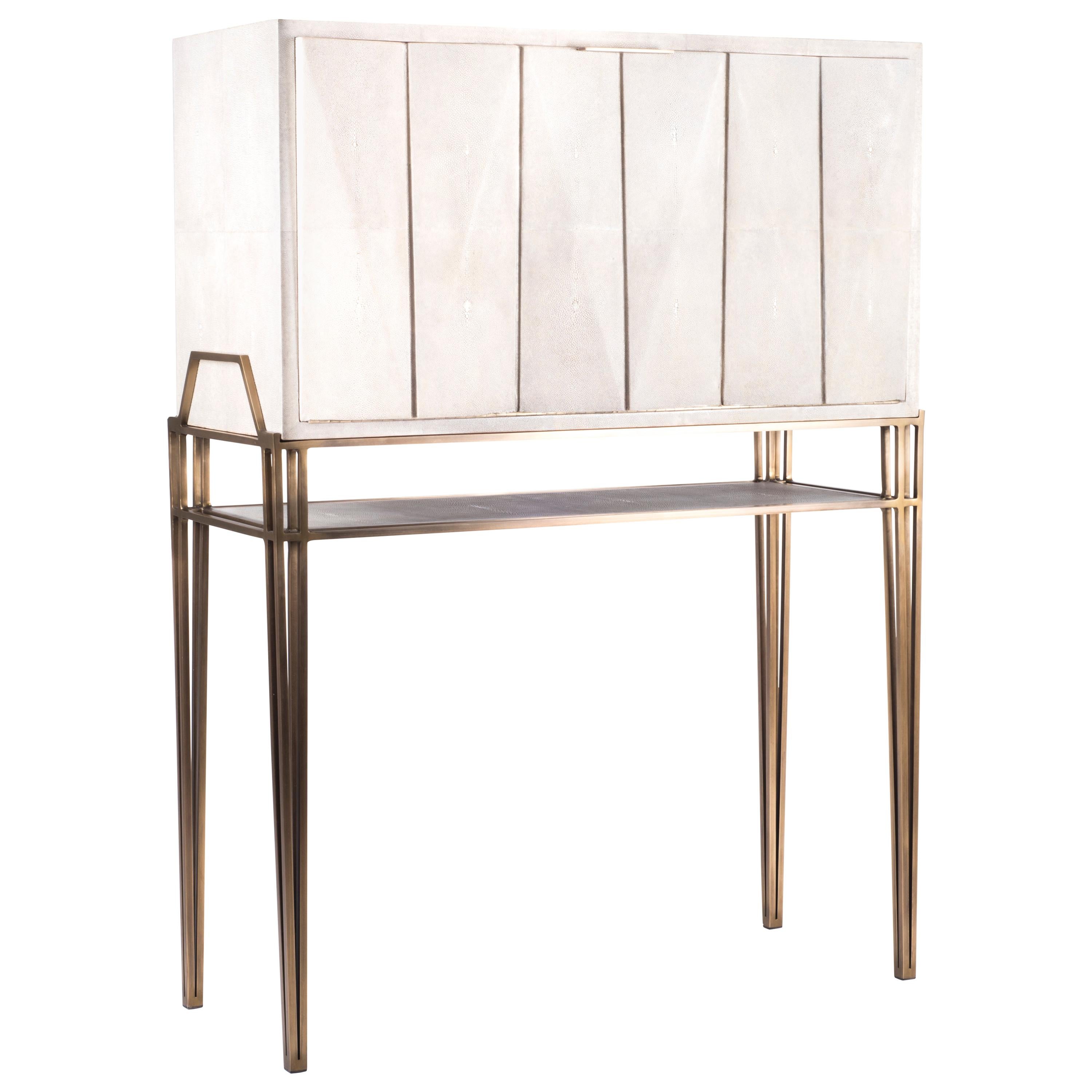 Secrétaire Desk in Cream Shagreen and Bronze-Patina Brass by R&Y Augousti For Sale