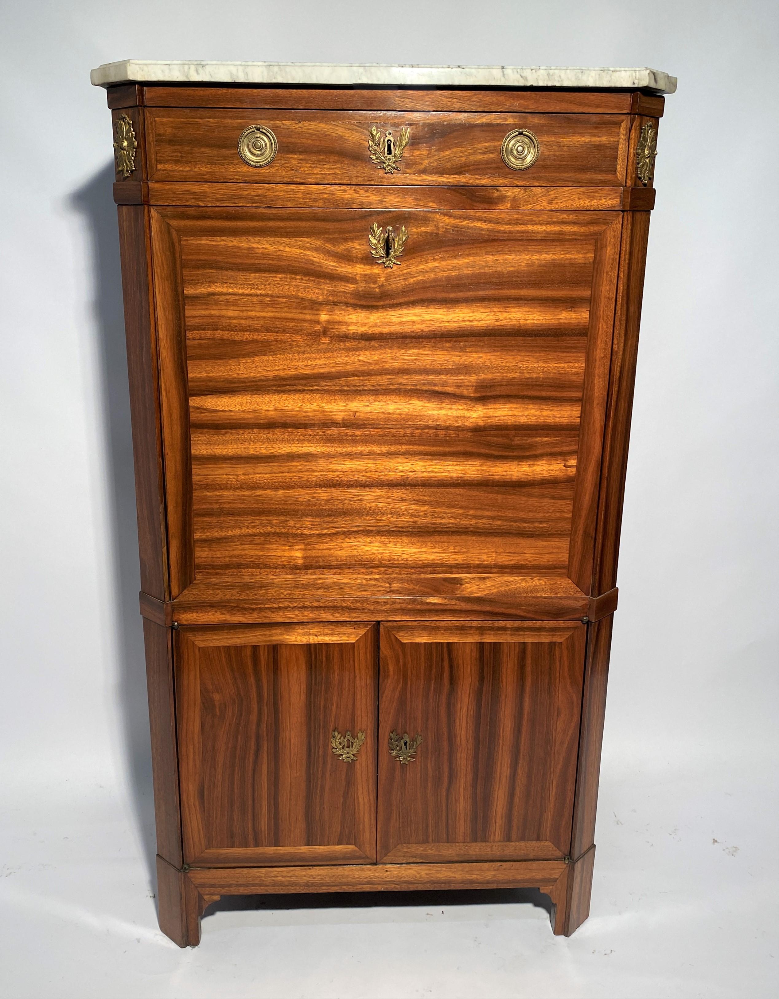 Marquetry Louis XVI Period Right Secretary Signed CREPI  18th Century For Sale