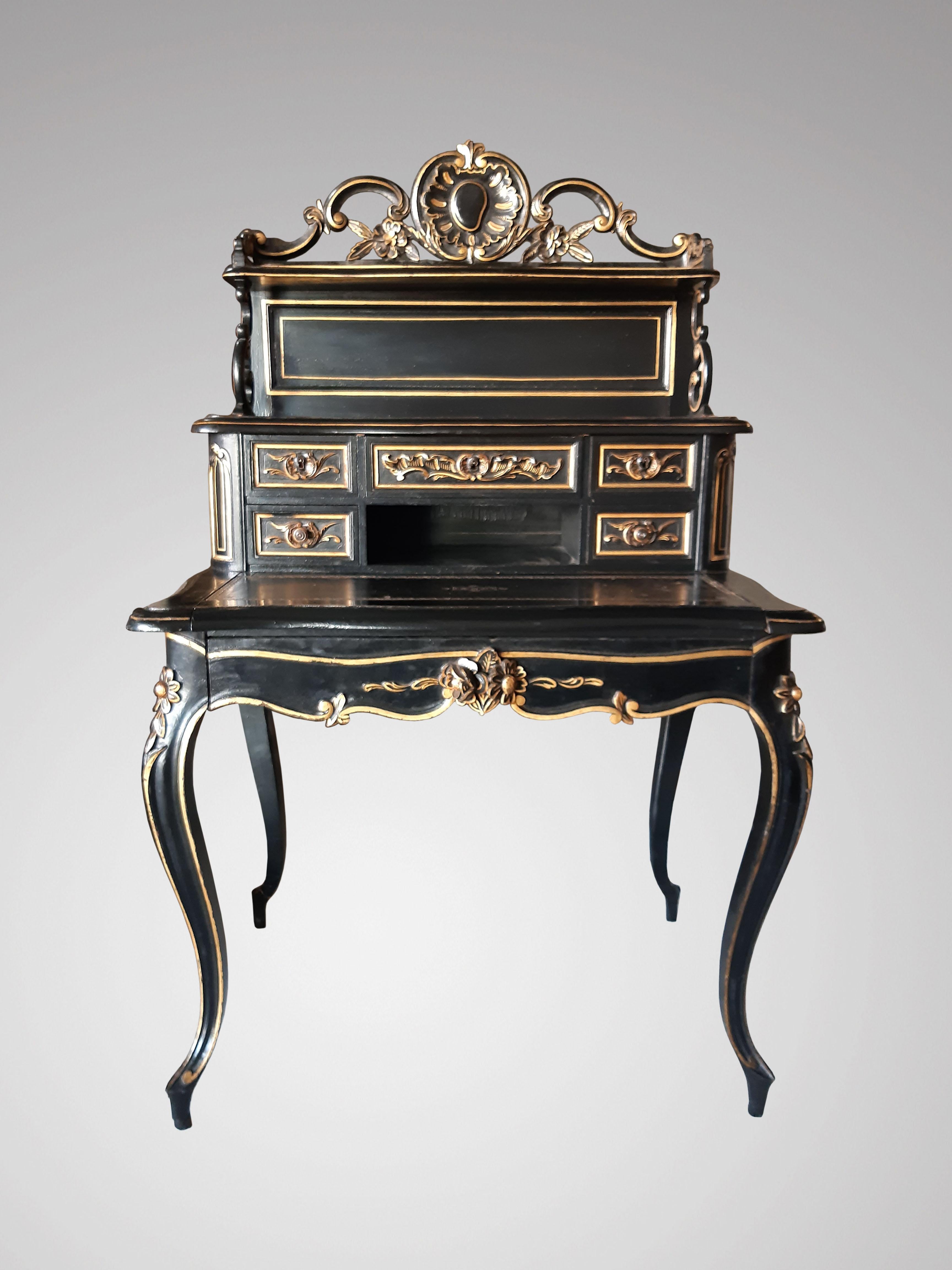French Secretaire Happiness of the Day Small Black Desk Napoleon III french antiquity