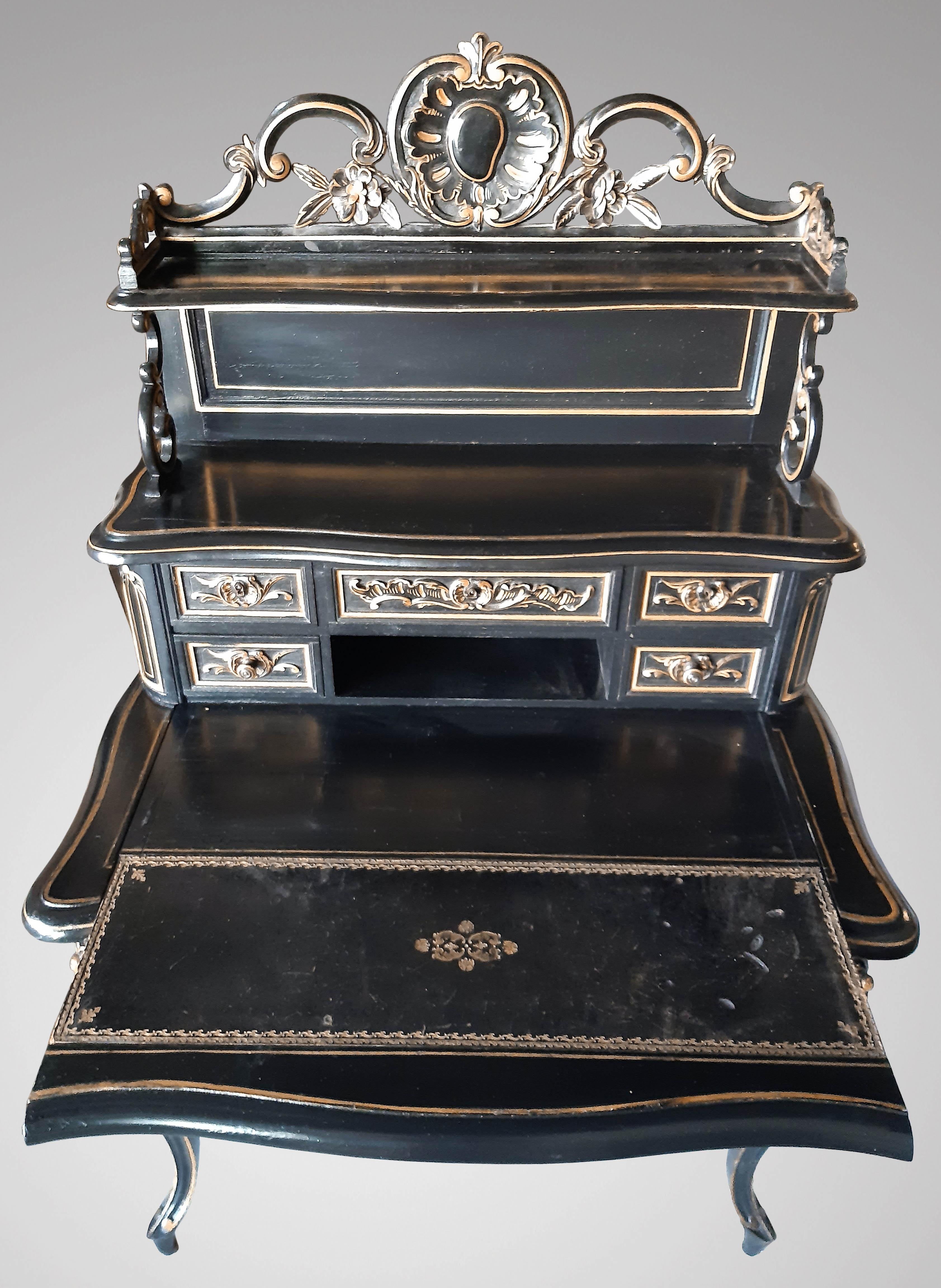 Secretaire Happiness of the Day Small Black Desk Napoleon III french antiquity In Good Condition In Boulogne-sur-Mer, FR