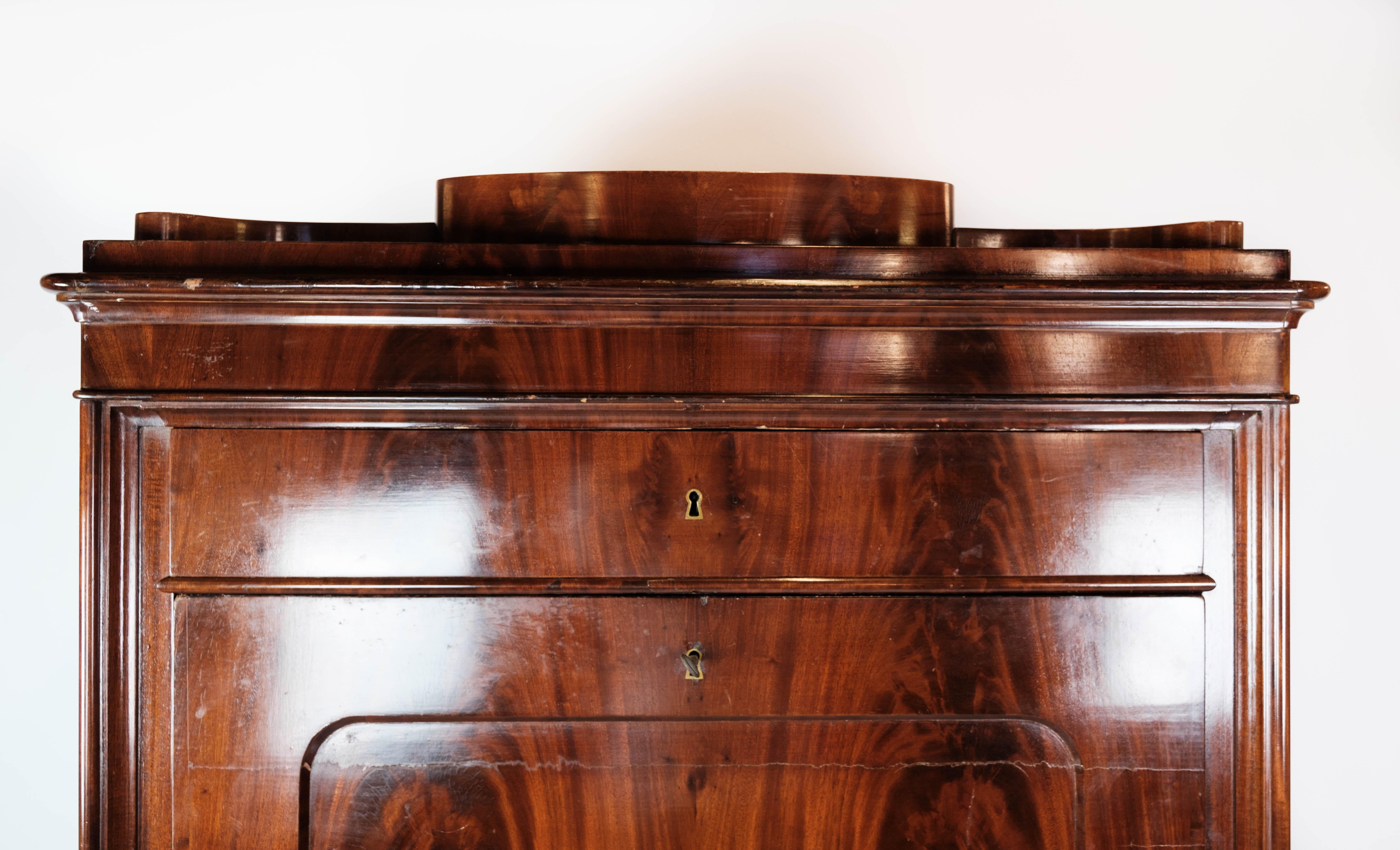 Inlay Secretary Made In Mahogany WQith Inlaid Wood From 1840s For Sale