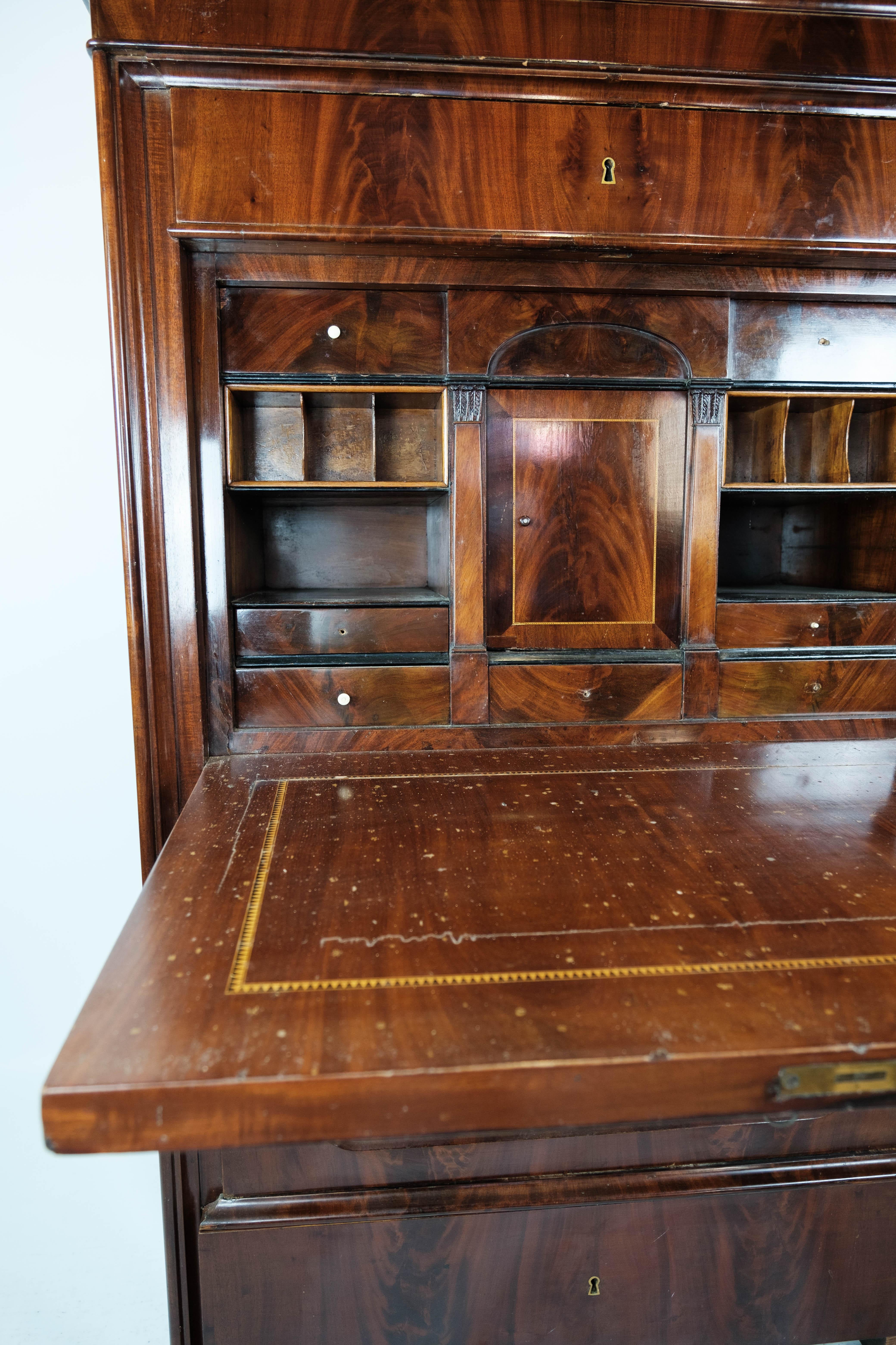 Secretary Made In Mahogany WQith Inlaid Wood From 1840s For Sale 1