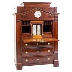 Antique Neoclassiacal Mahogany Secretaire with Clock, Probably Berlin around 1800