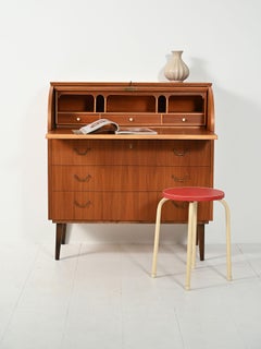 Scandinavian teak secrétaire with tambour closure