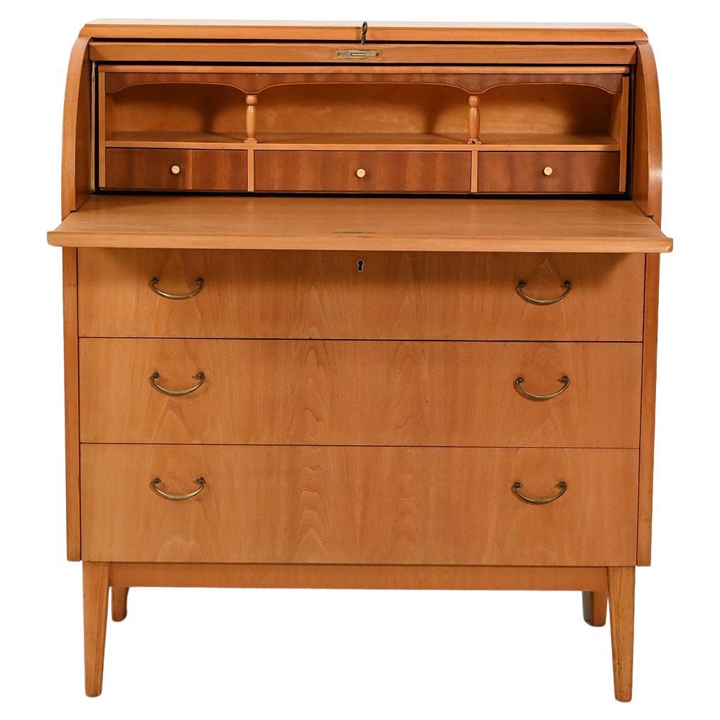 Secrétaire vintage en bouleau scandinave avec incrustations