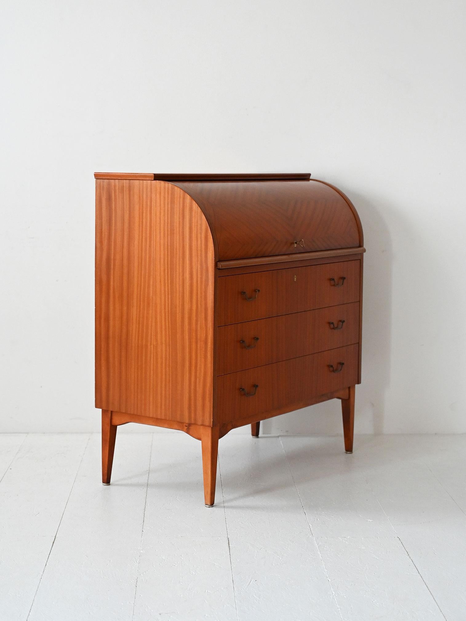 Scandinavian Secrétaire vintage scandinavo in teak intarsiato in vendita