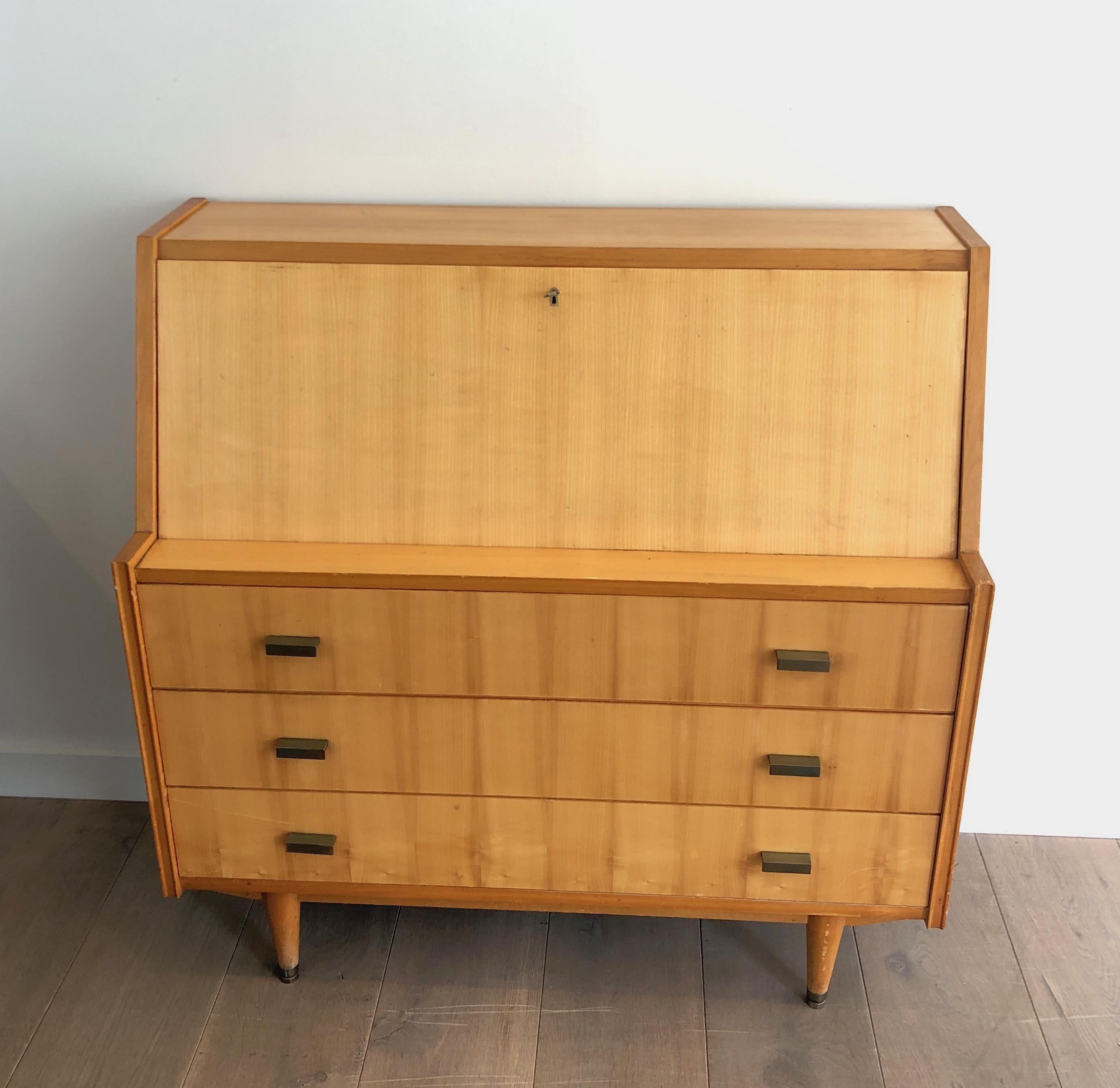 Secretaire with Flap in Sycamore. French work. Circa 1970 For Sale 7