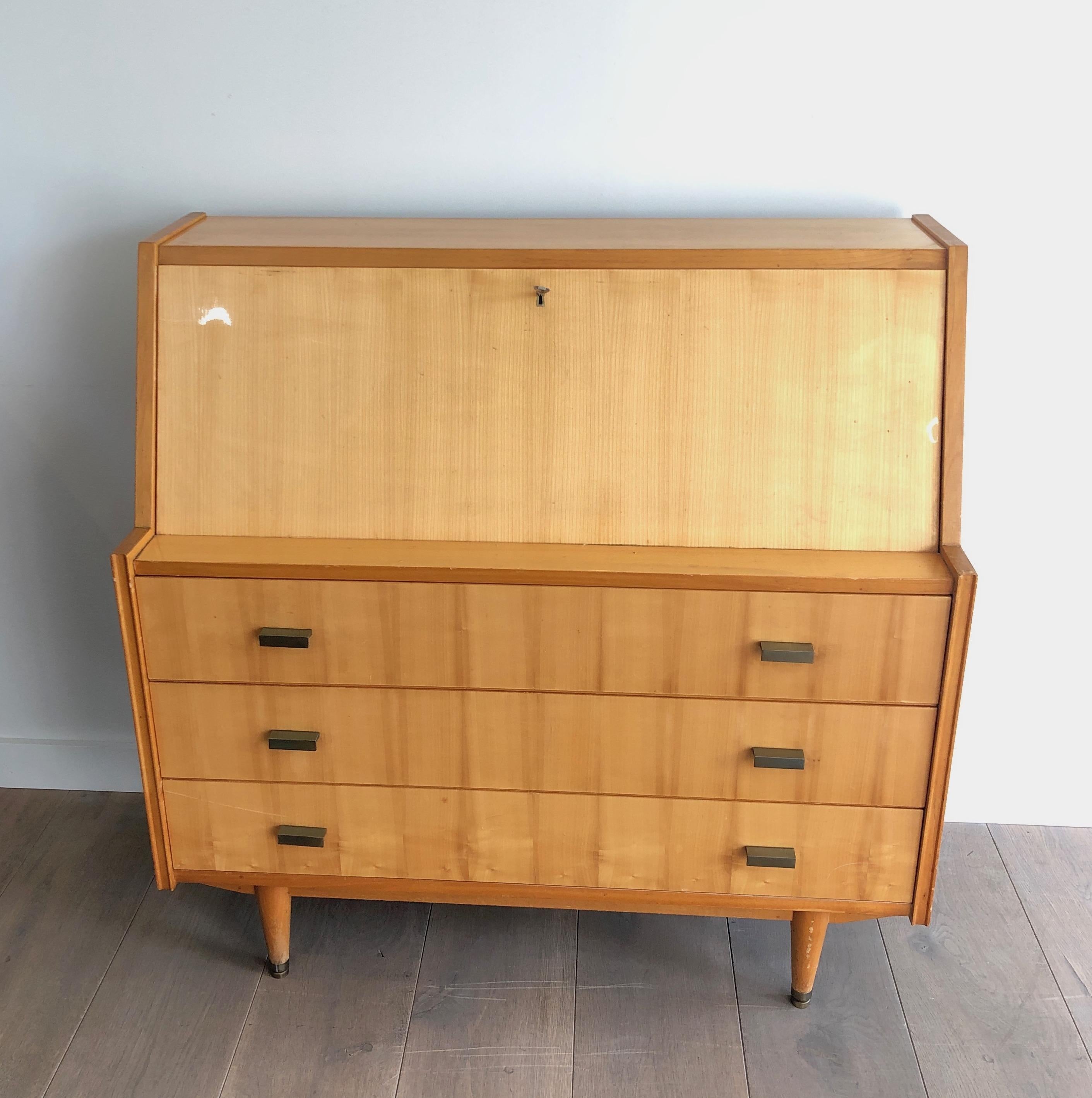 Secretaire with Flap in Sycamore. French work. Circa 1970 For Sale 13