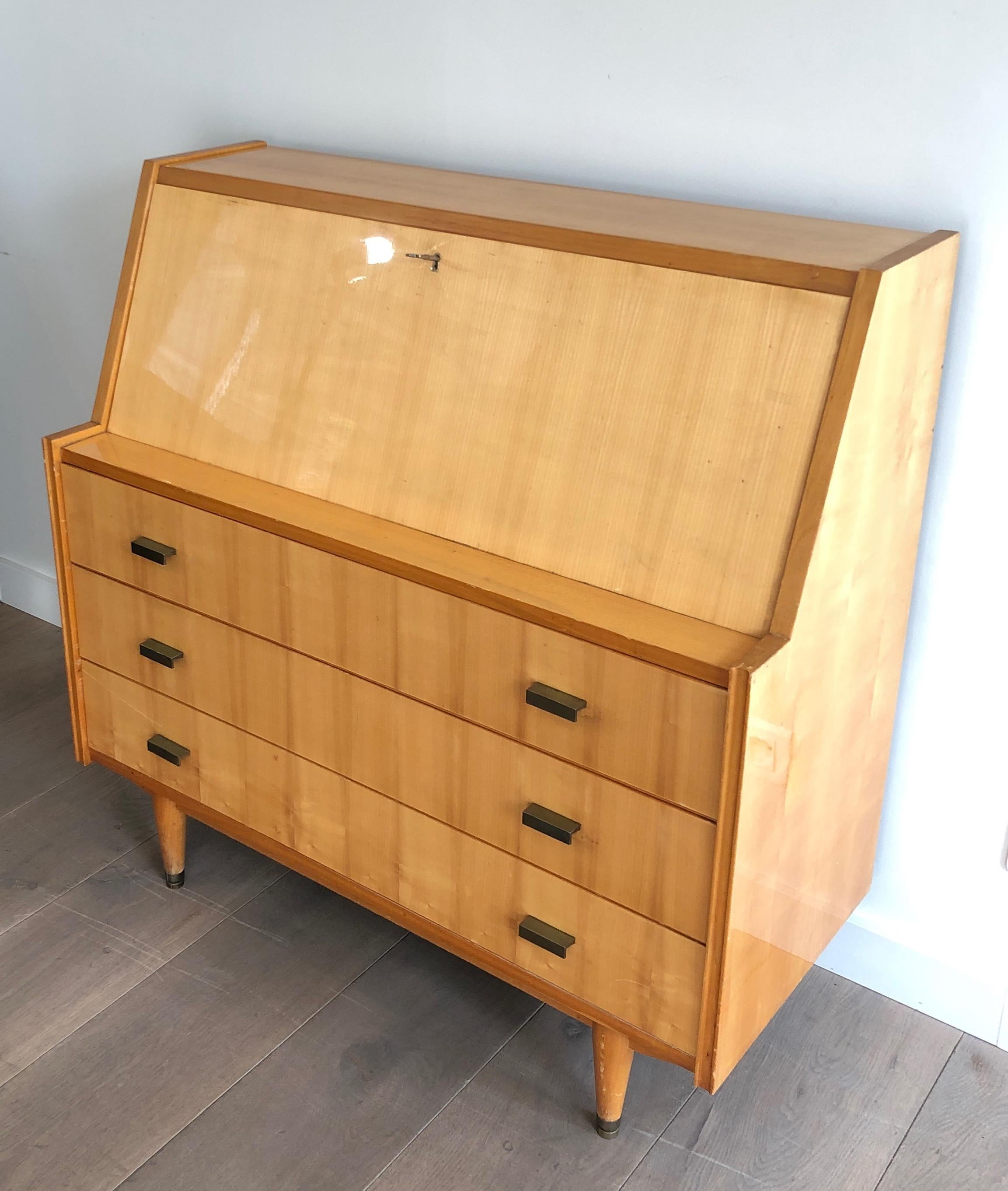 Secretaire with Flap in Sycamore. French work. Circa 1970 For Sale 15