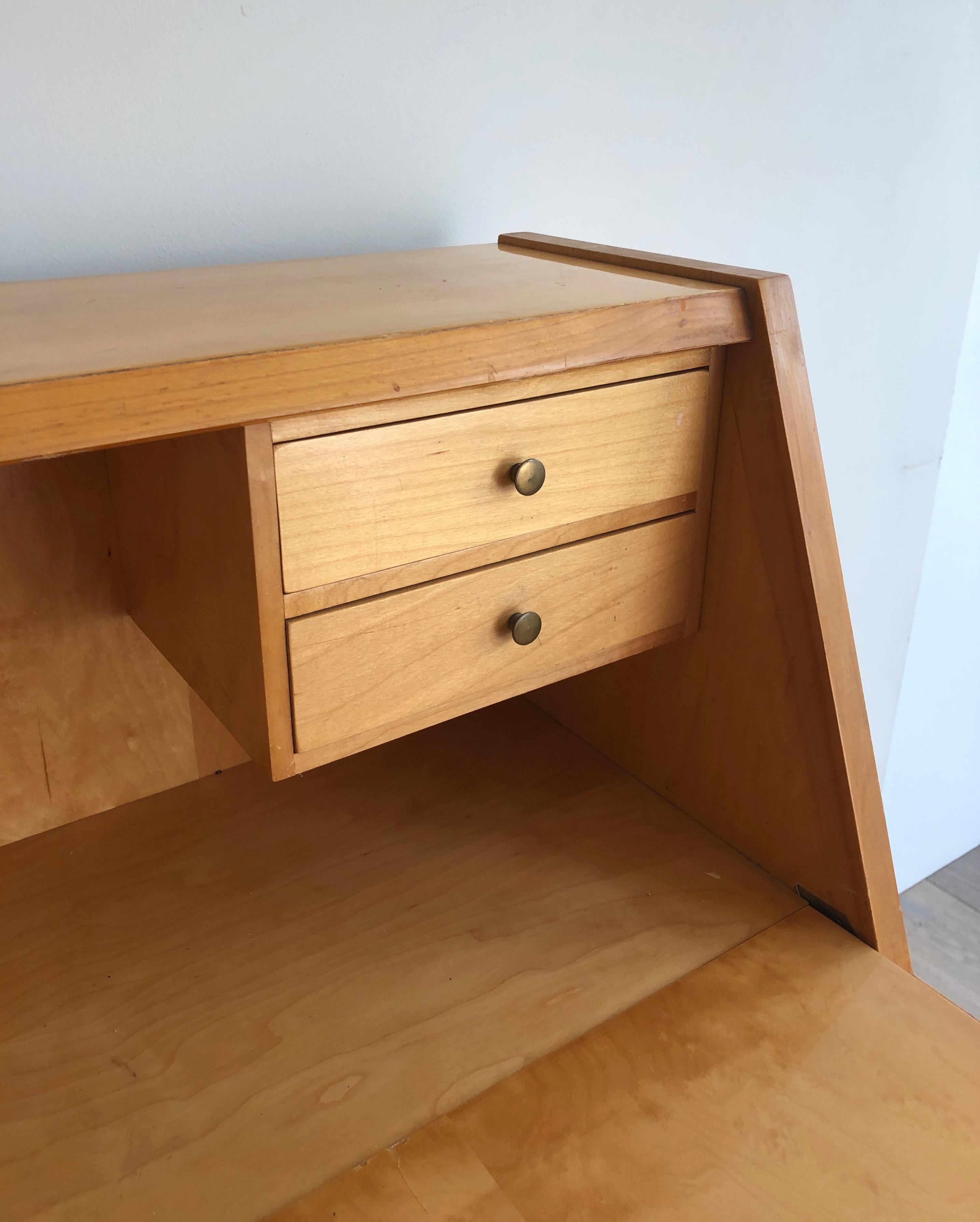 Secretaire with Flap in Sycamore. French work. Circa 1970 For Sale 4