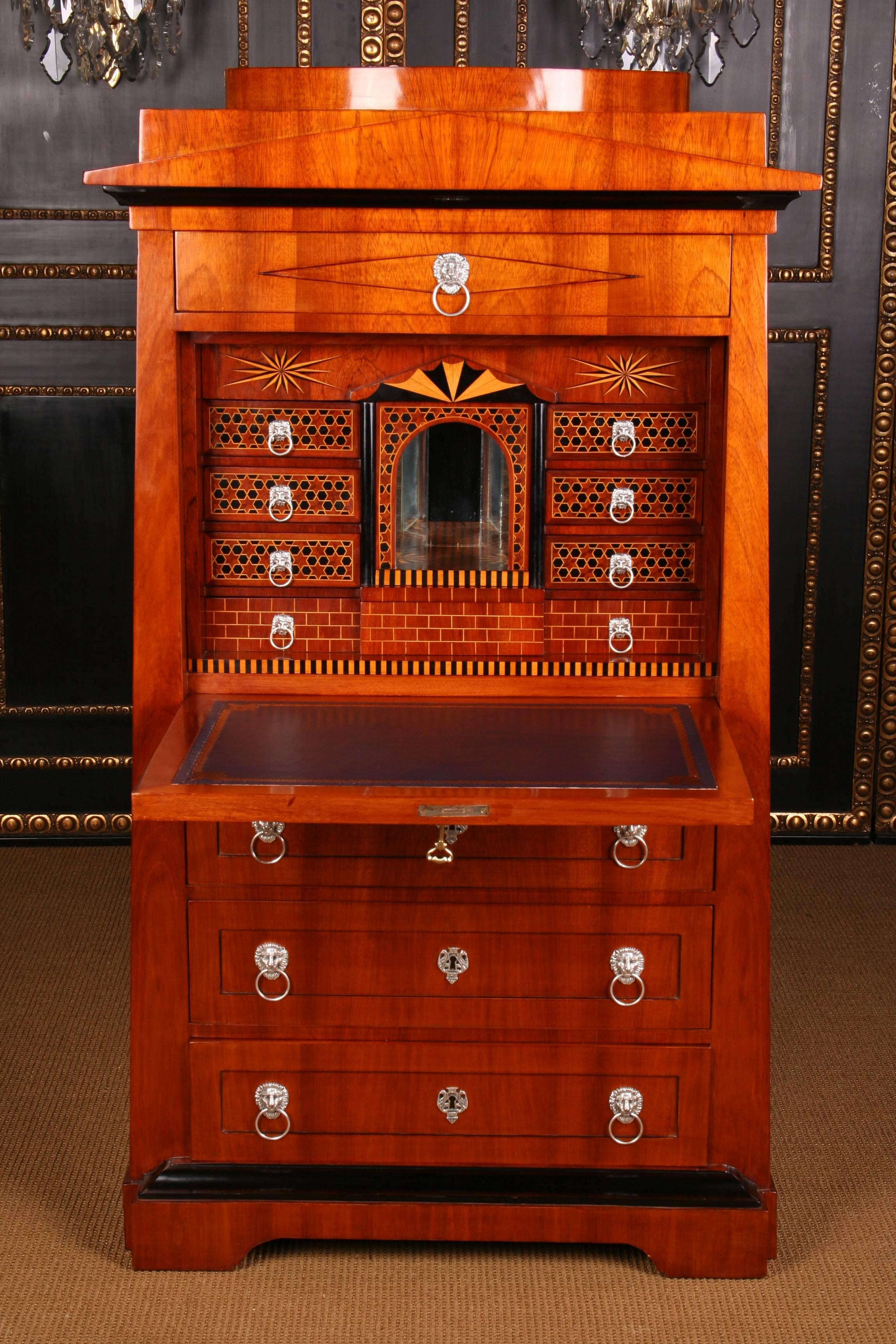 German Secretaire Writing Cabinet in Antique Biedermeier Style Mahogany veneer For Sale