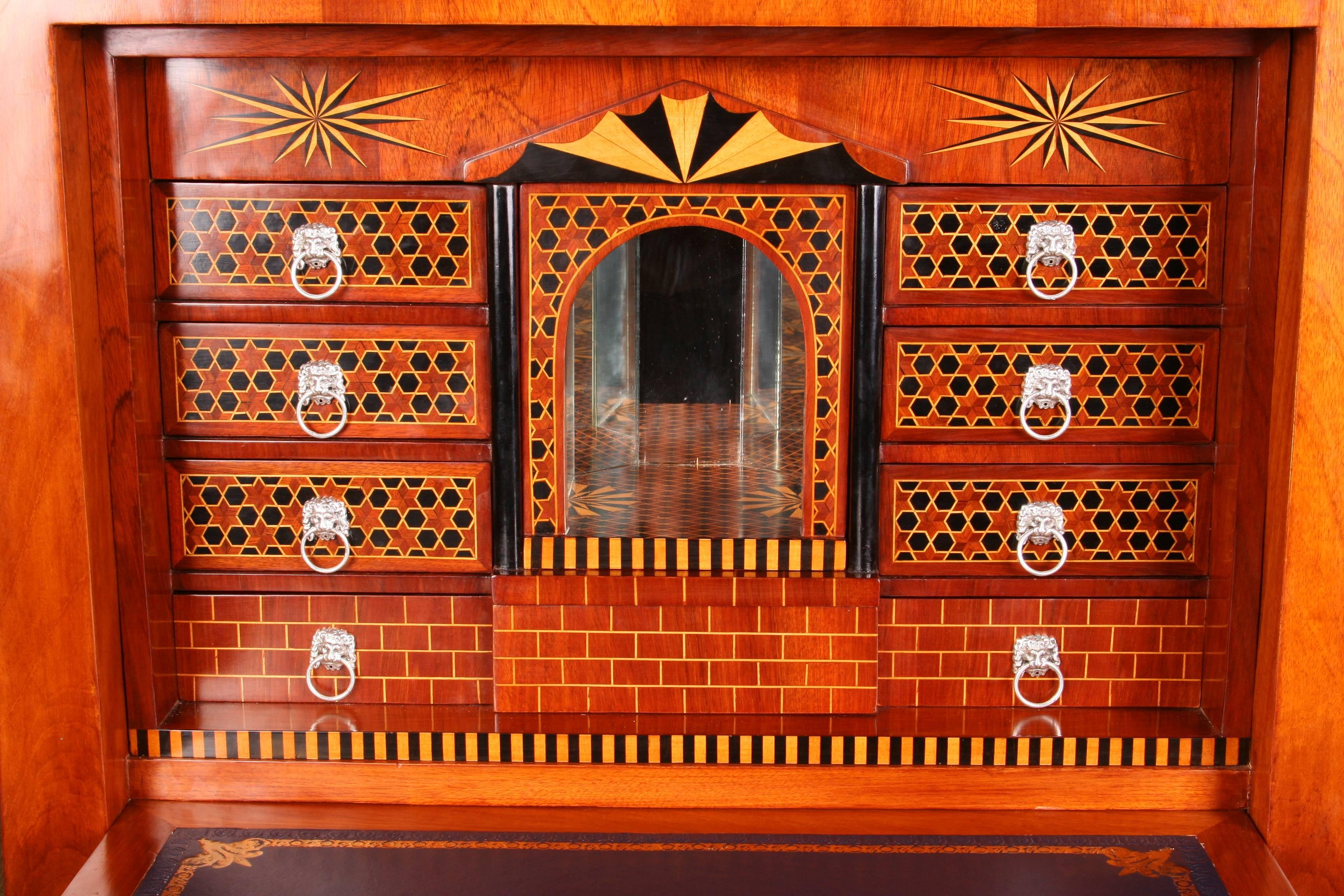 Veneer Secretaire Writing Cabinet in Antique Biedermeier Style Mahogany veneer For Sale