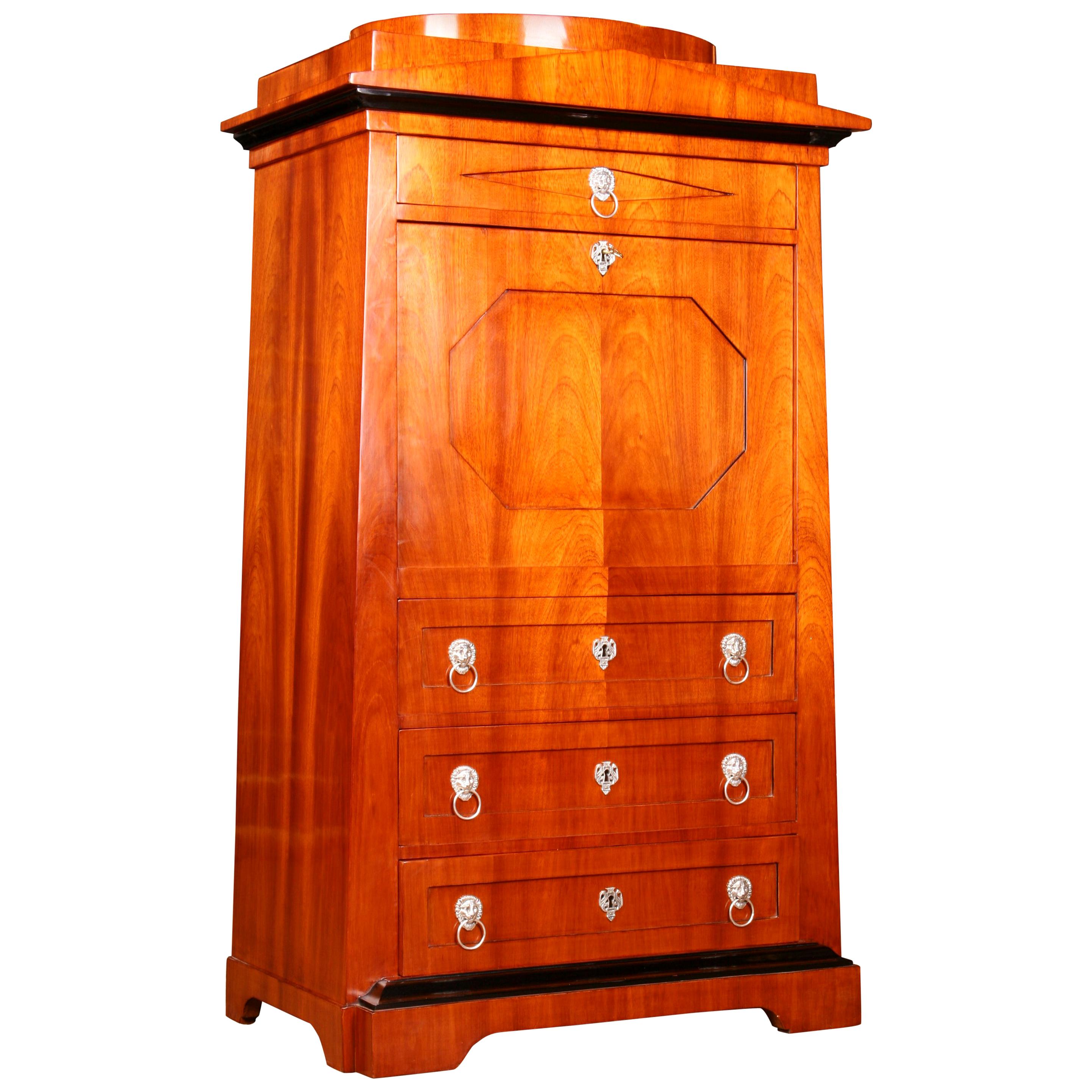 Secretaire Writing Cabinet in Antique Biedermeier Style Mahogany veneer For Sale