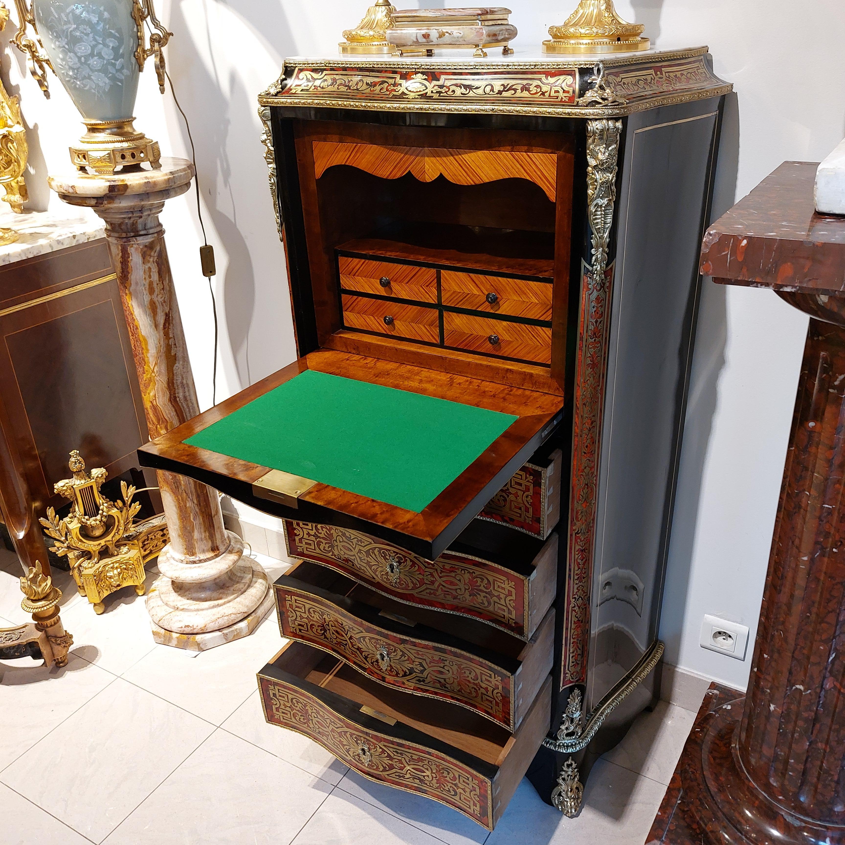 secretary Boulle tortoiseshell and brass marquetry, early 20th century 6