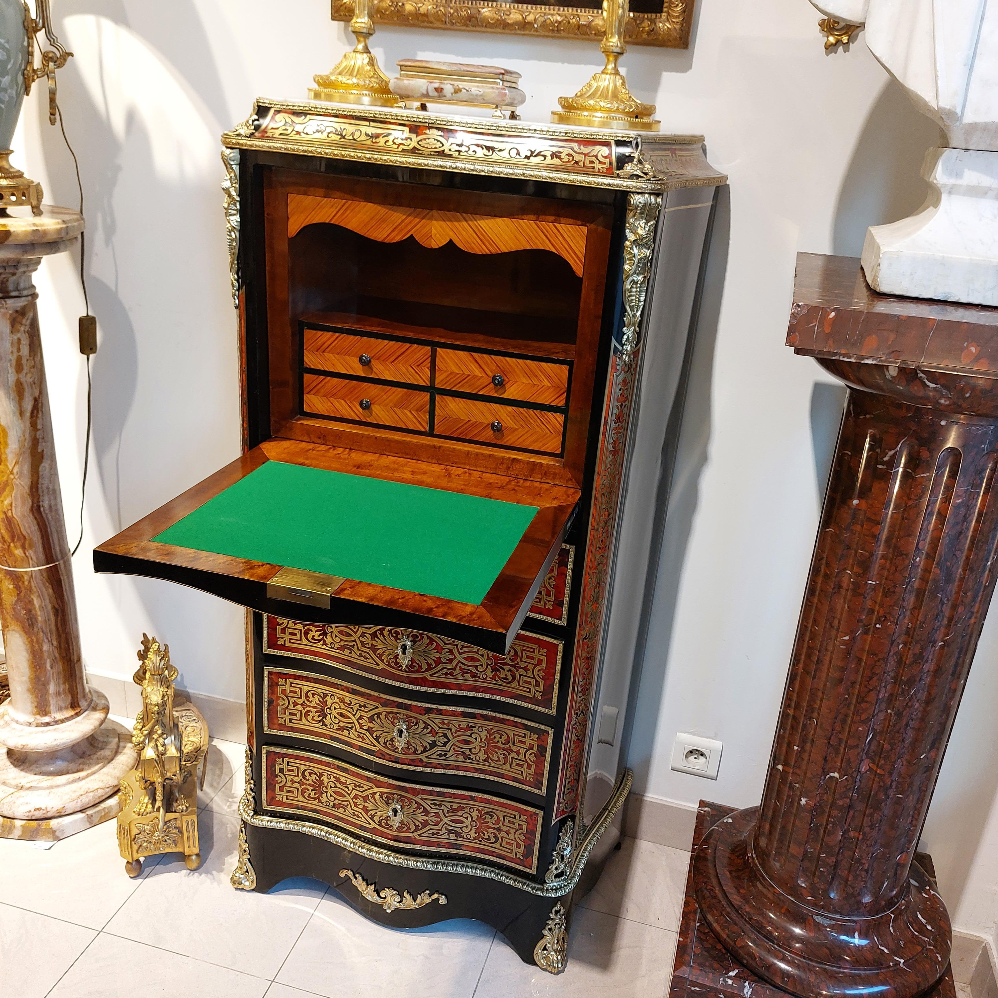 Marquetry secretary Boulle tortoiseshell and brass marquetry, early 20th century