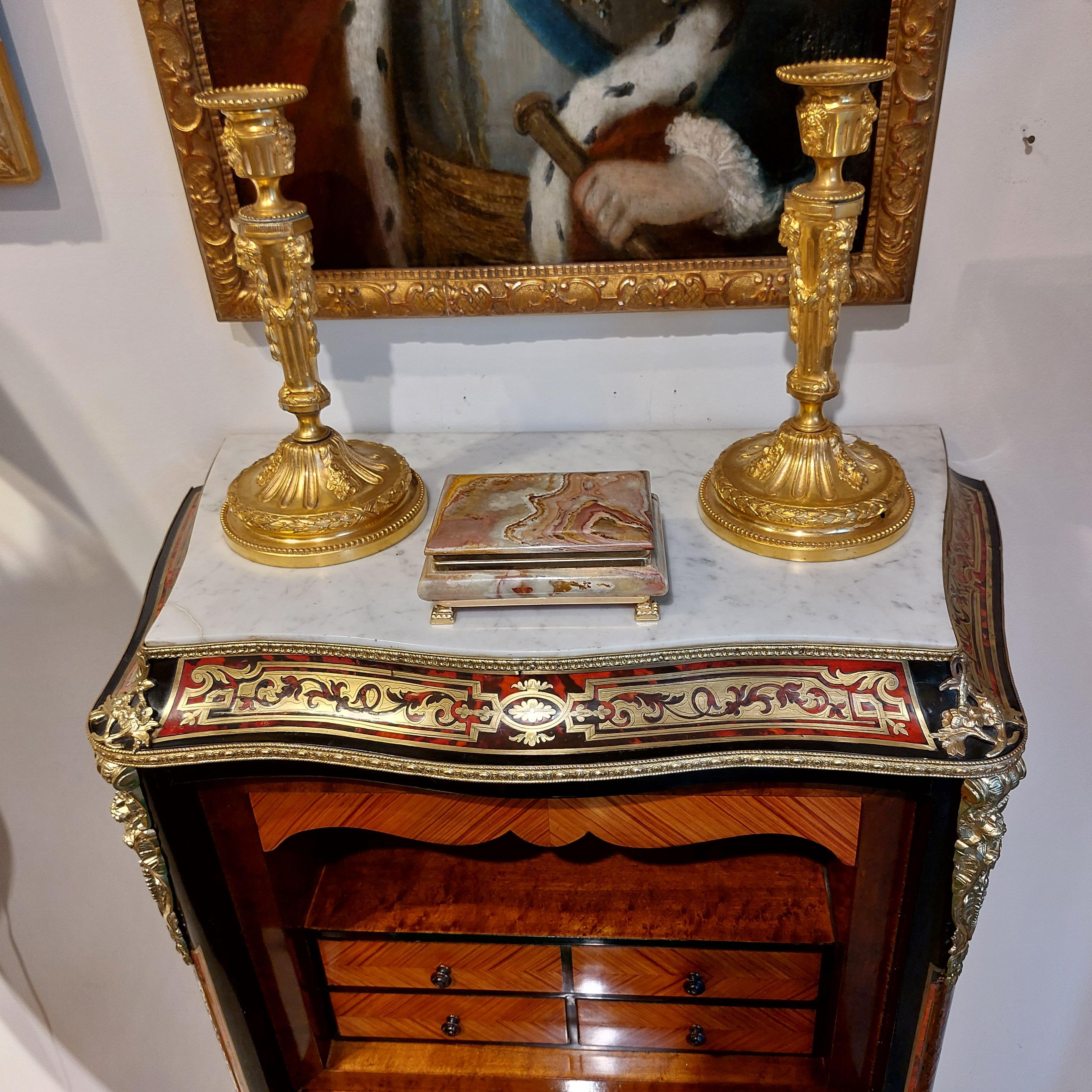secretary Boulle tortoiseshell and brass marquetry, early 20th century In Good Condition In NICE, FR