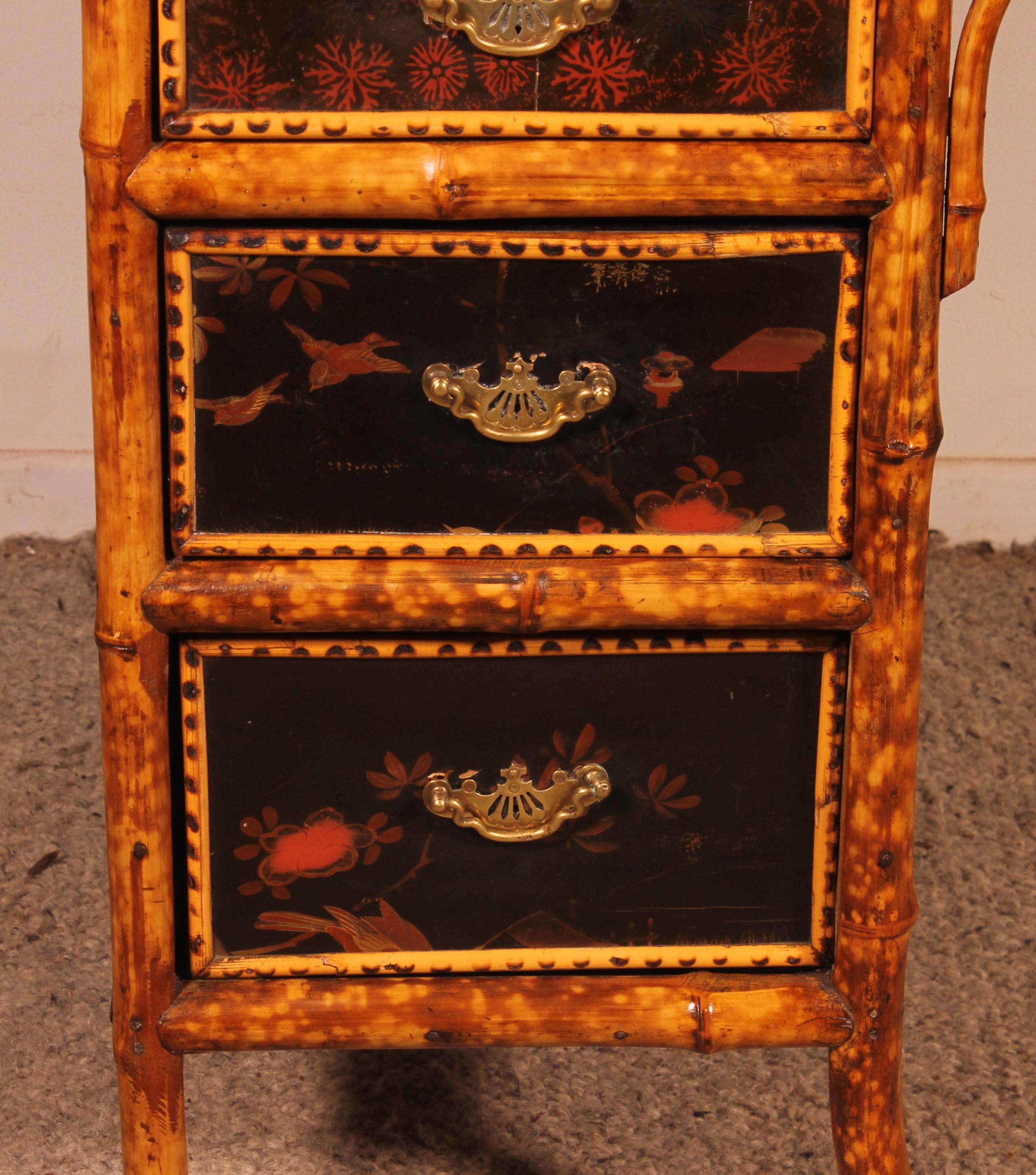 Secretary/davenport In Bamboo And Lacquer With Asian Decor - 19th Century For Sale 4