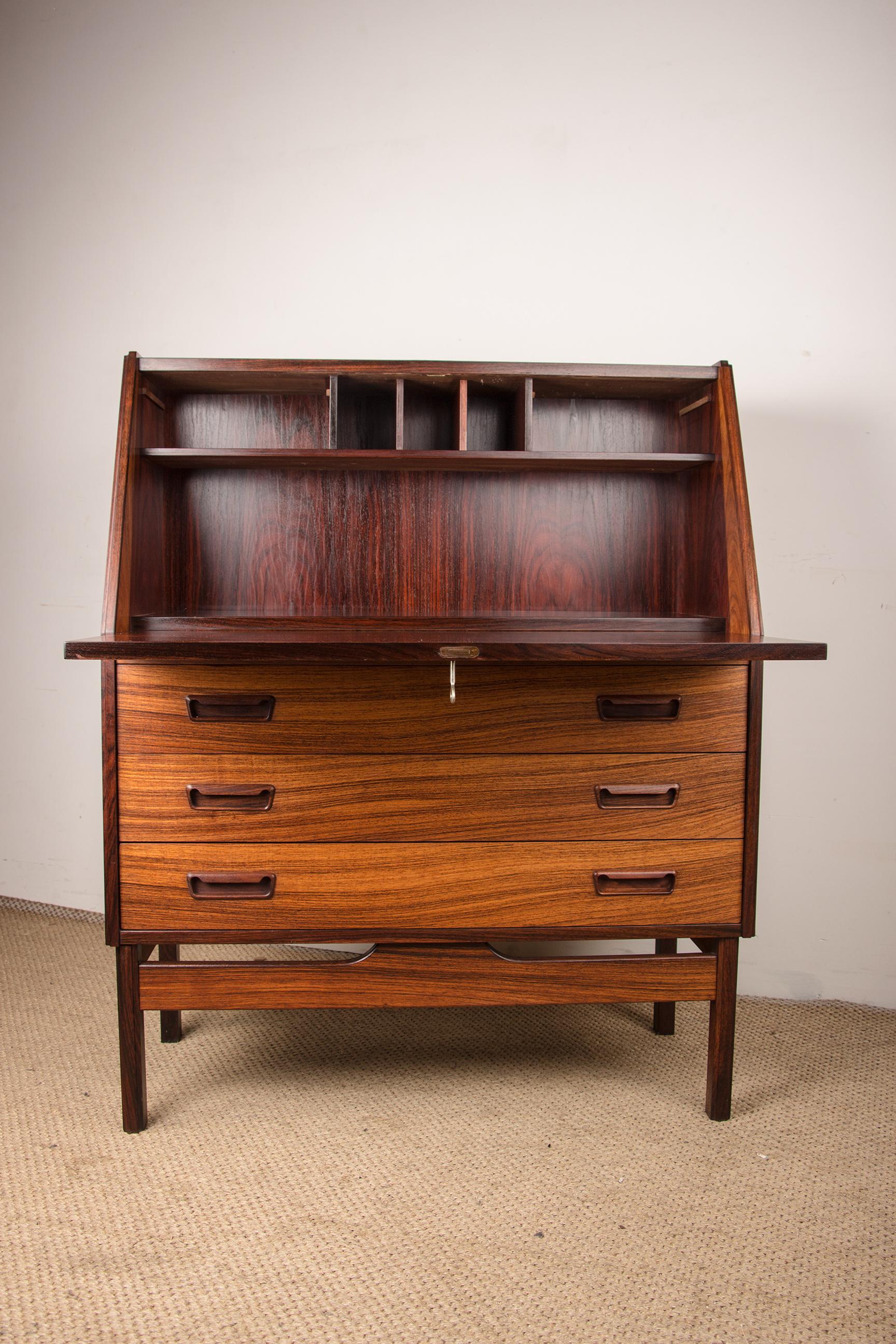 Secretary, desk, Danish in Rio rosewood by Dyrlund 1960. For Sale 12