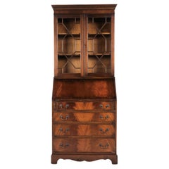 Secretary Desk In English Style With Drop-Front & Display Cabinet In Mahogany