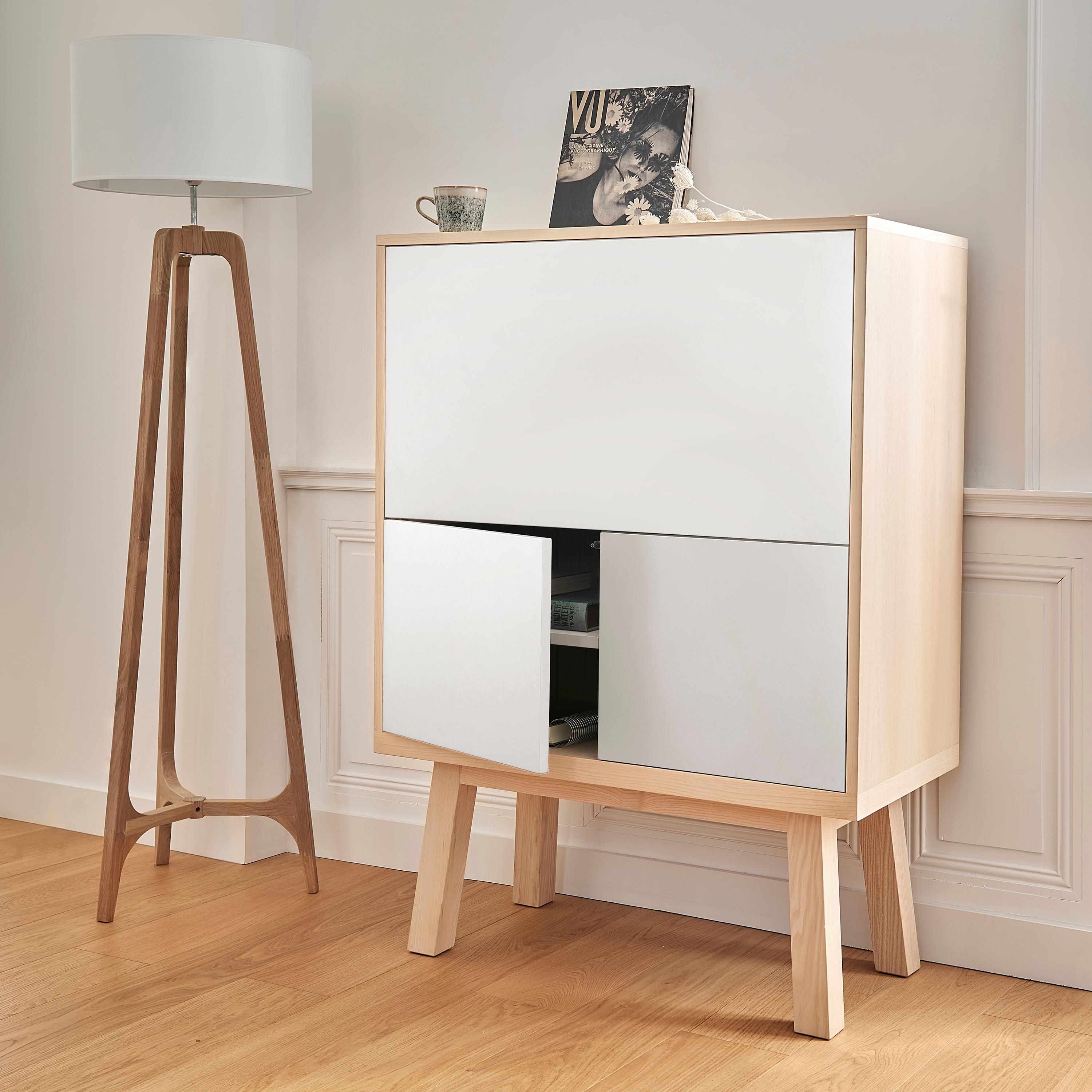 Scandinavian Modern white secretary desk, PEFC certified ash wood, design by Eric Gizard Paris For Sale
