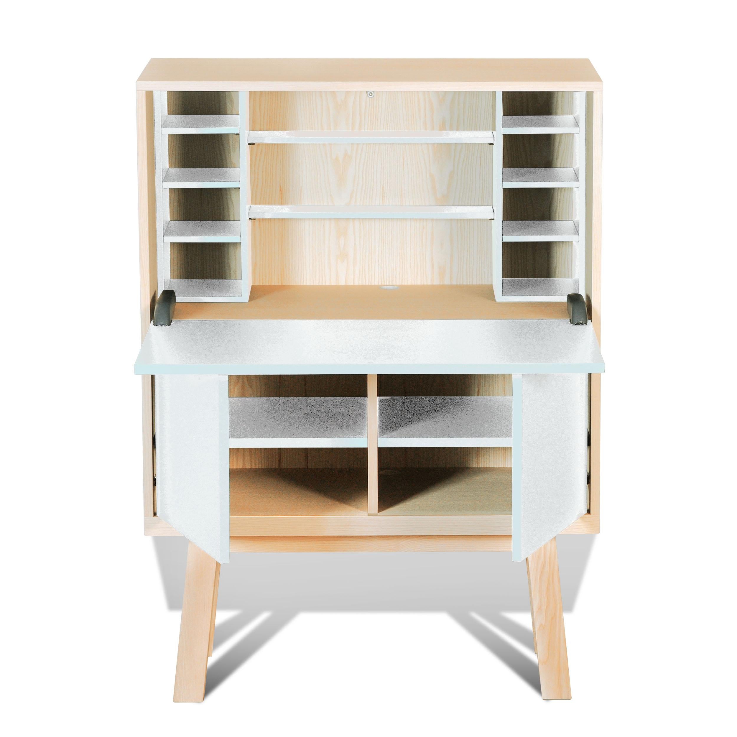 secretaire blanc et bois
