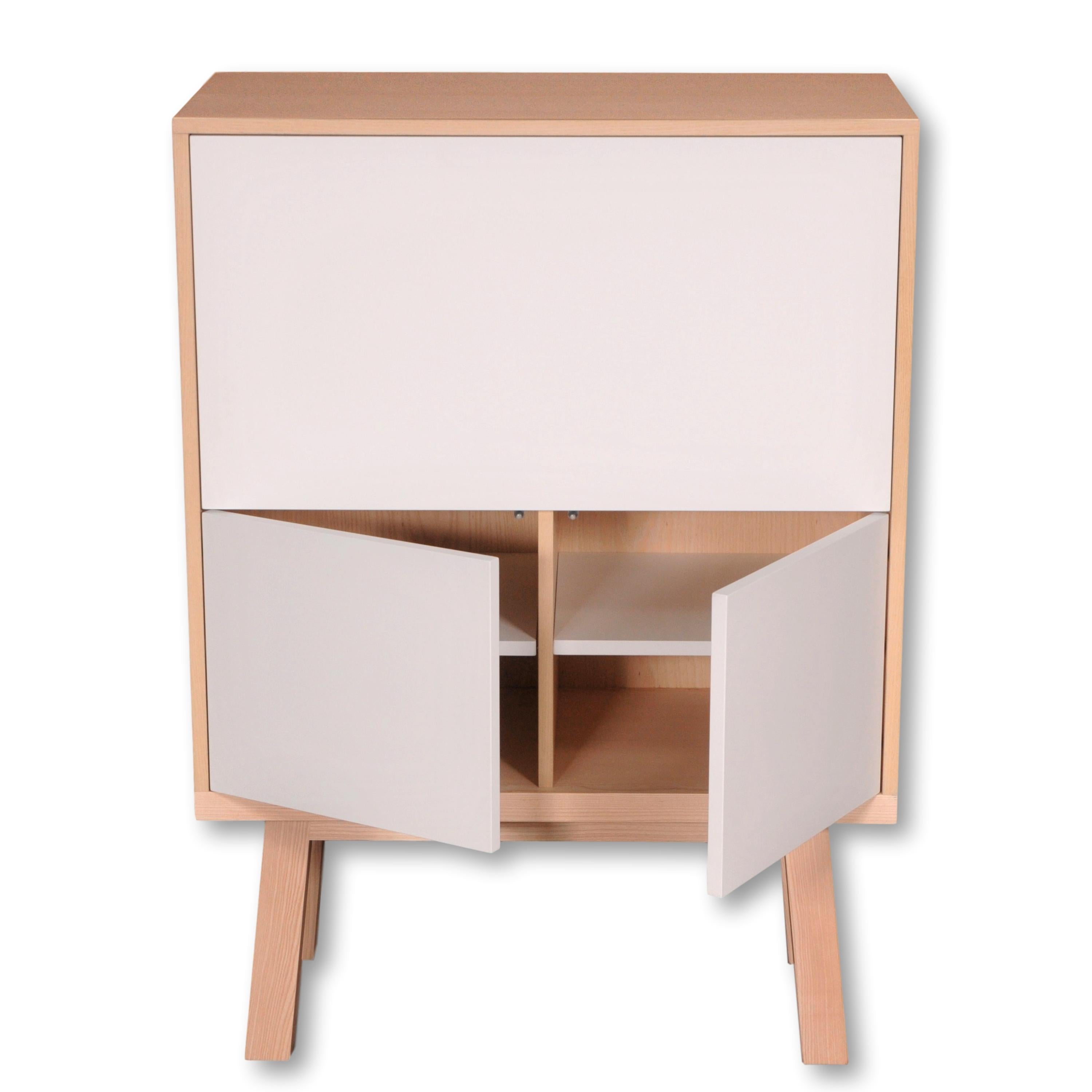 Contemporary white secretary desk, PEFC certified ash wood, design by Eric Gizard Paris For Sale