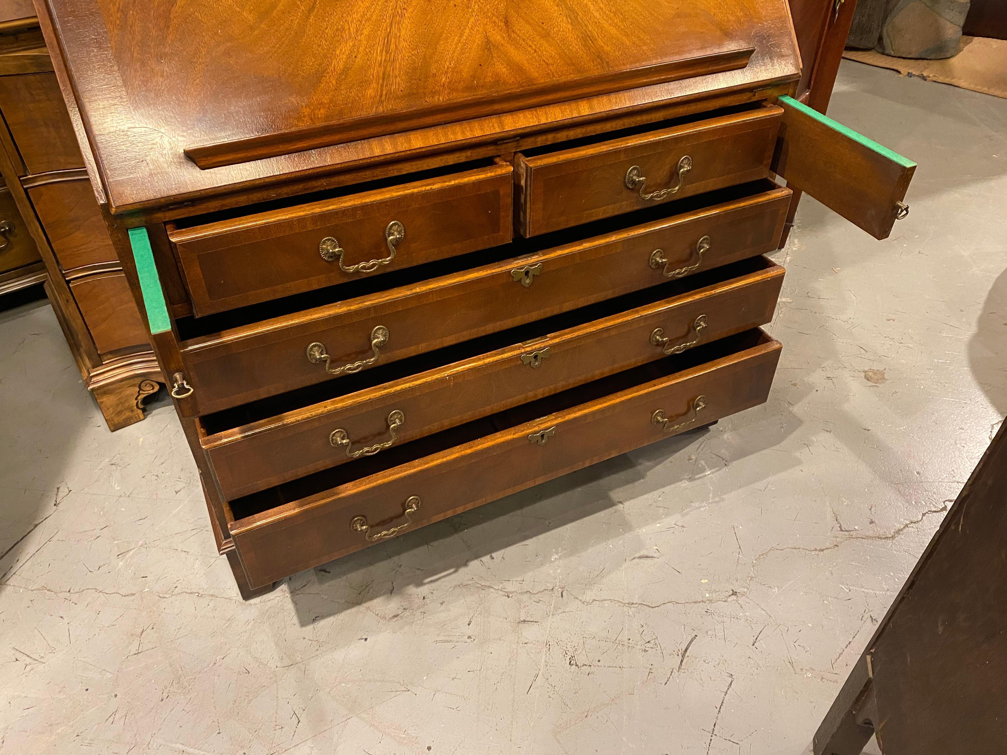 Secretary Desk, English,  Bookcase Top, Hand Glazed Doors, with Drawers 3