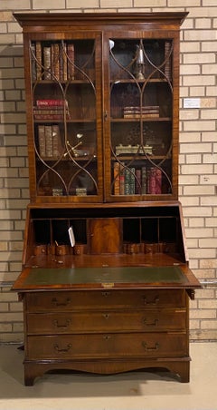 Secretary Desk, English,  Bookcase Top, Hand Glazed Doors, with Drawers