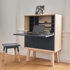 Dark blue secretary desk in wood, scandinavian design by Eric Gizard, Paris