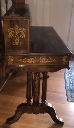 Secretary Desk, Spanish Style Mahogany Wood with Stenciled Drawer Fronts