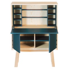 blue French secrétaire desk with storage room, design by E. Gizard, Paris