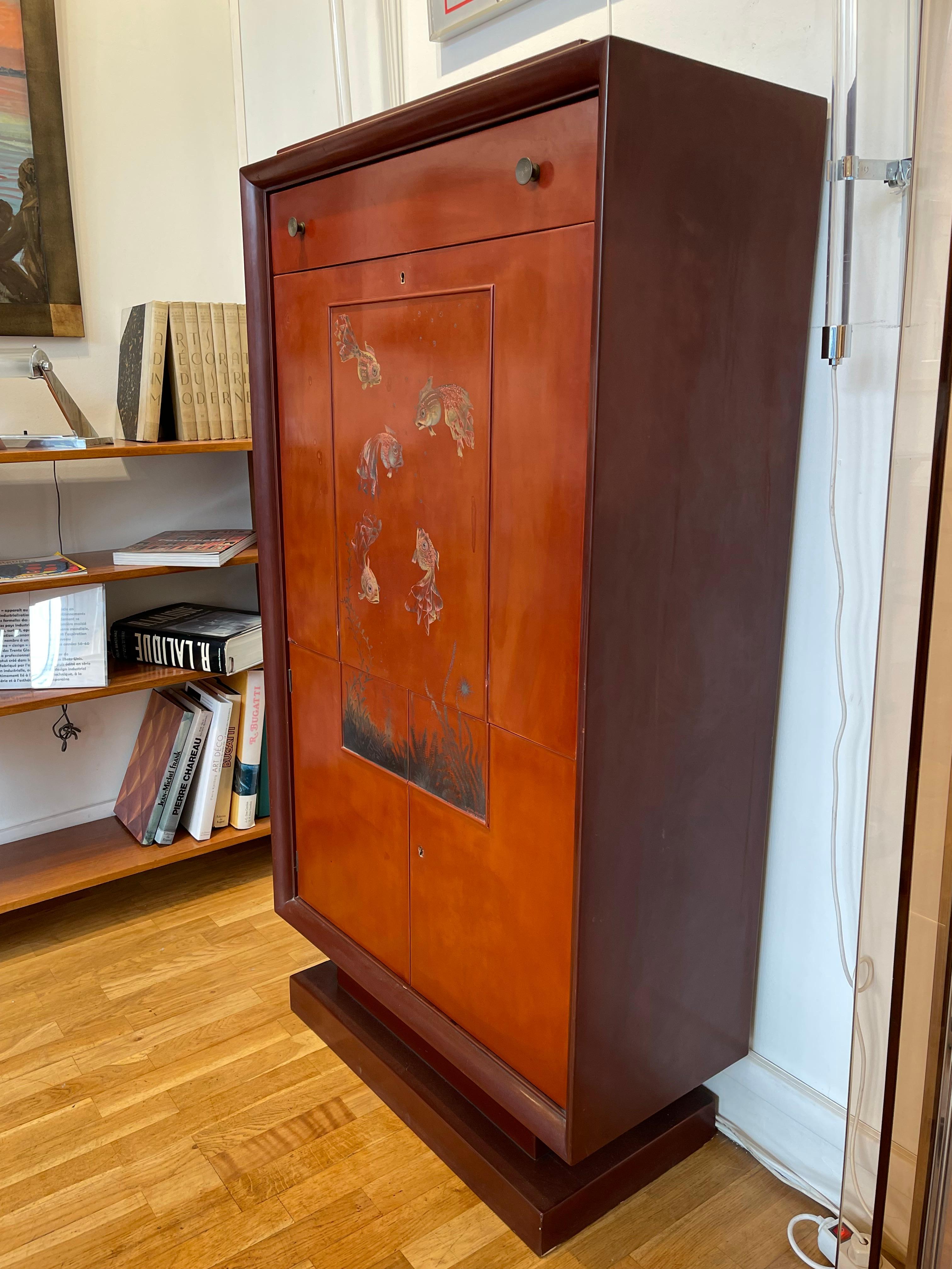 Wunderschöner Lacksekretär von Pierre DUNAND (1914-1996) um 1950 im Angebot 1