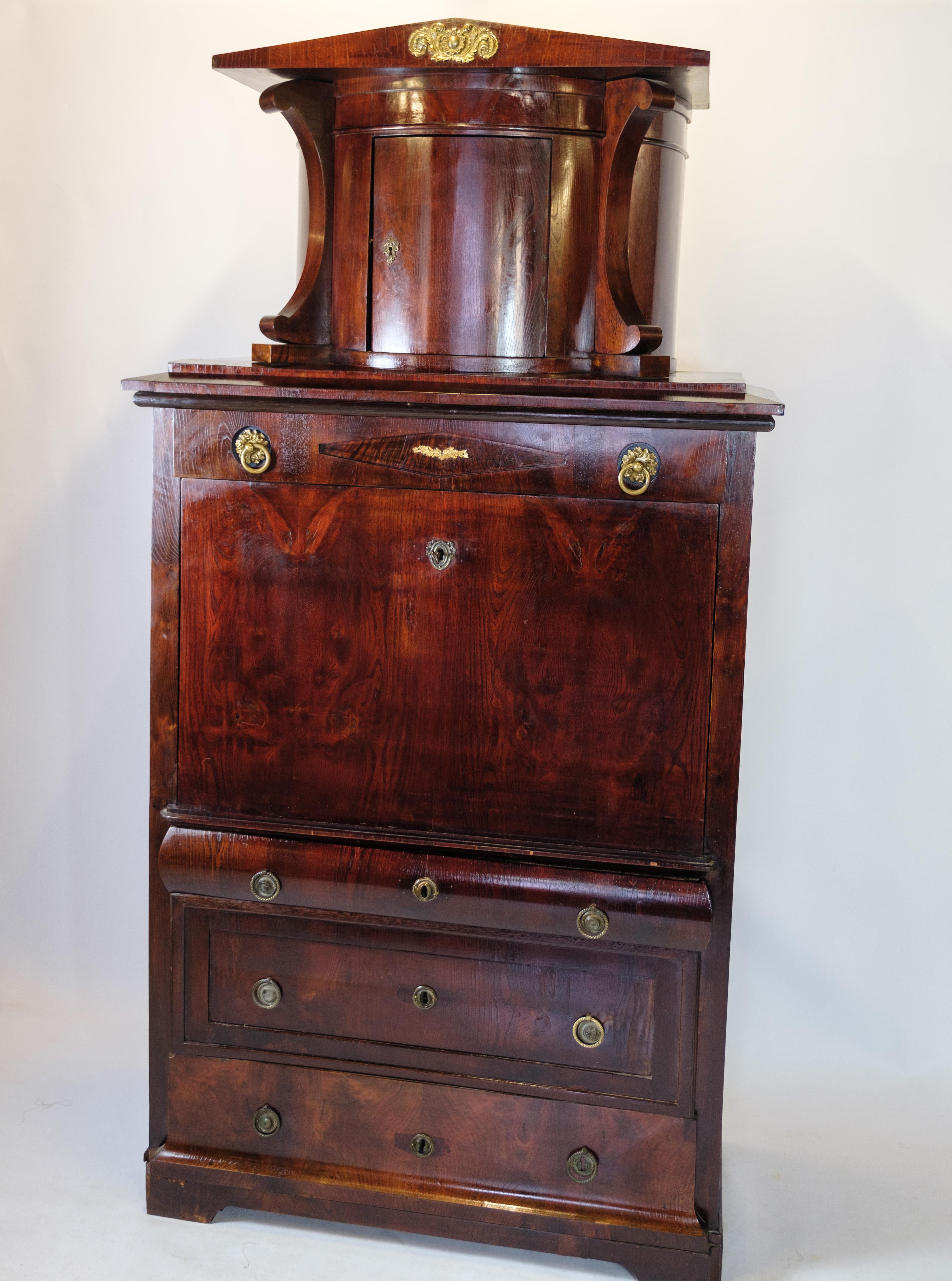Secretary in mahogany with brass fittings and Intarsia from the 1840s For Sale 4