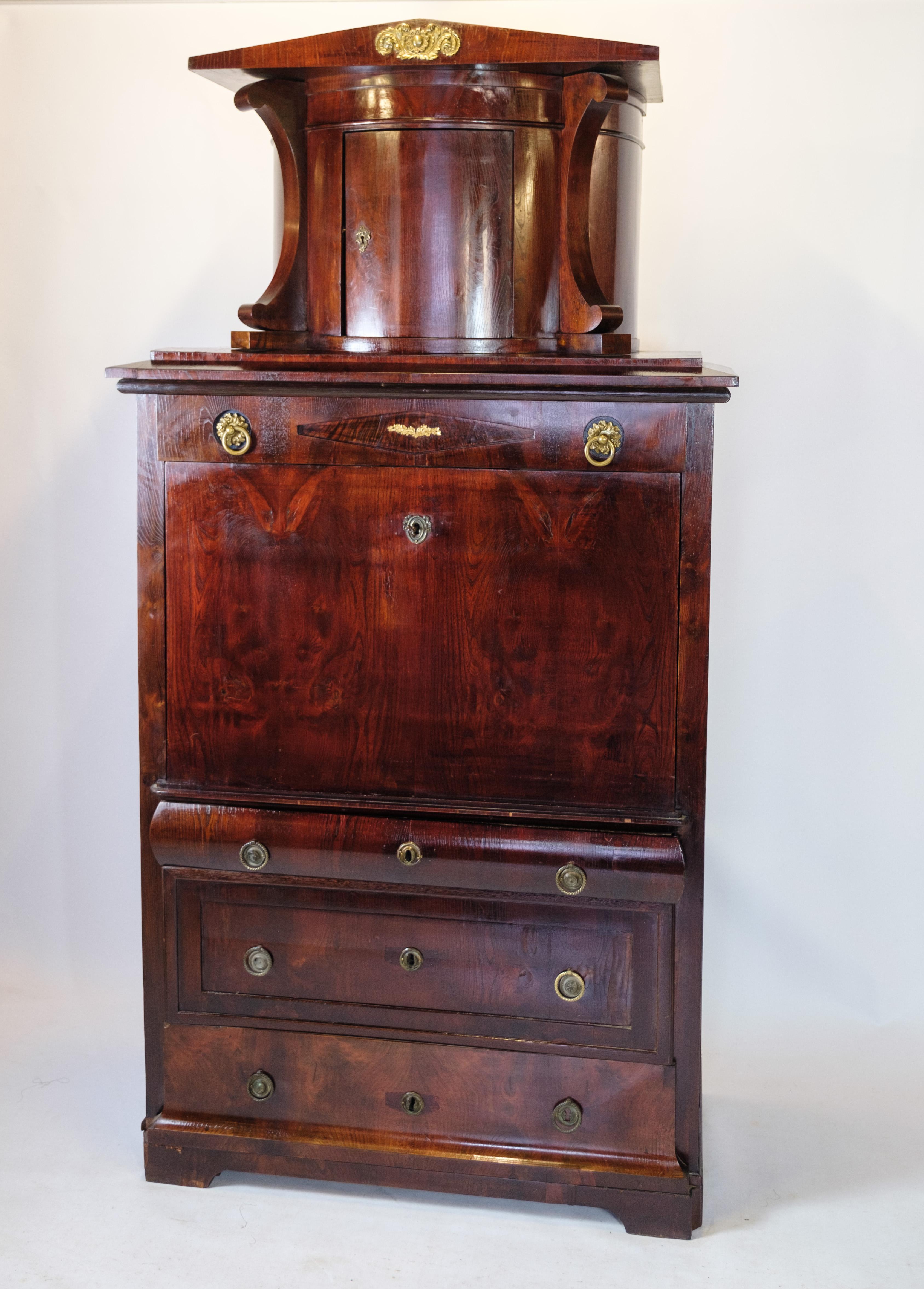 Secretary in mahogany with brass fittings and Intarsia from the 1840s For Sale 5