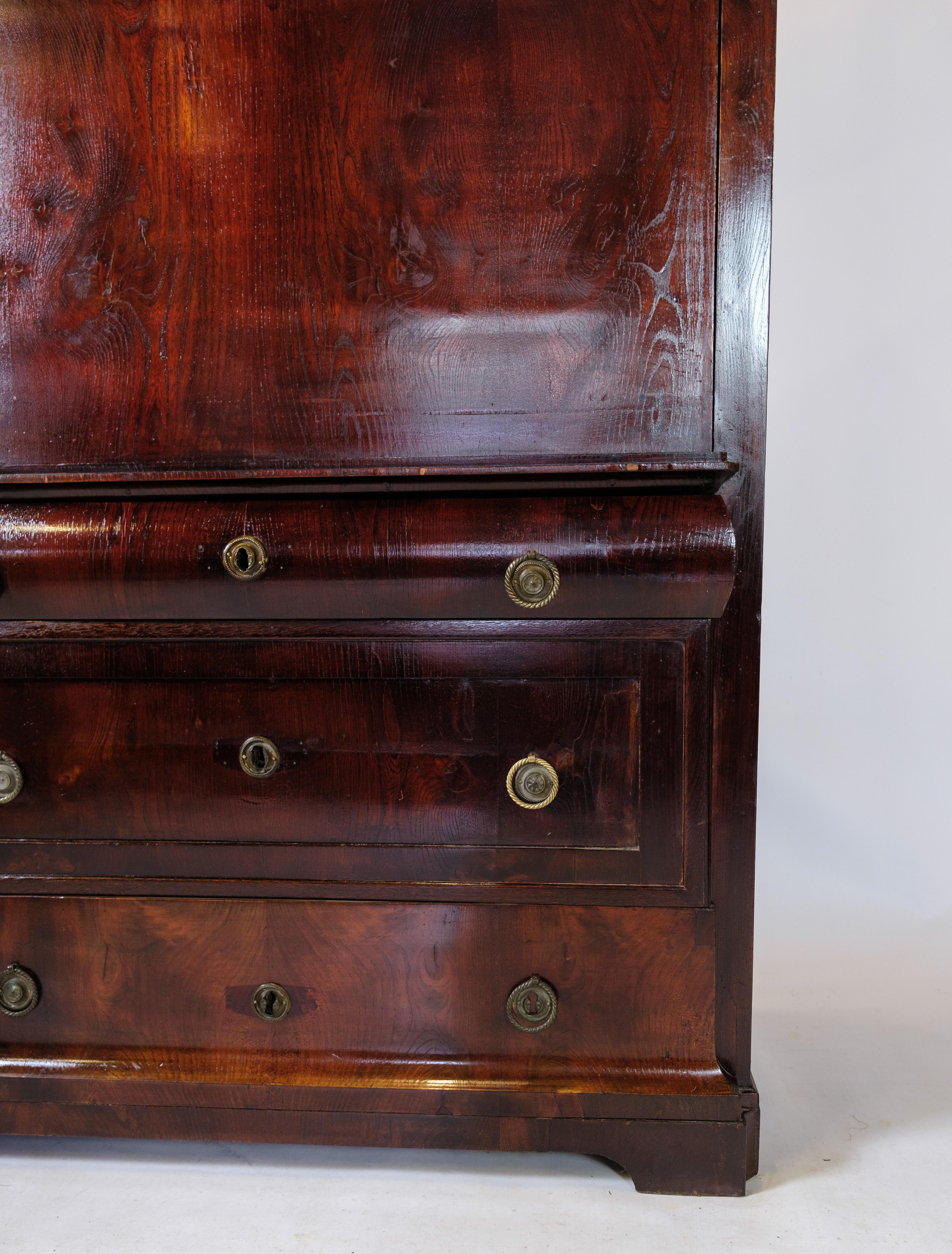 Secretary in mahogany with brass fittings and Intarsia from the 1840s For Sale 8