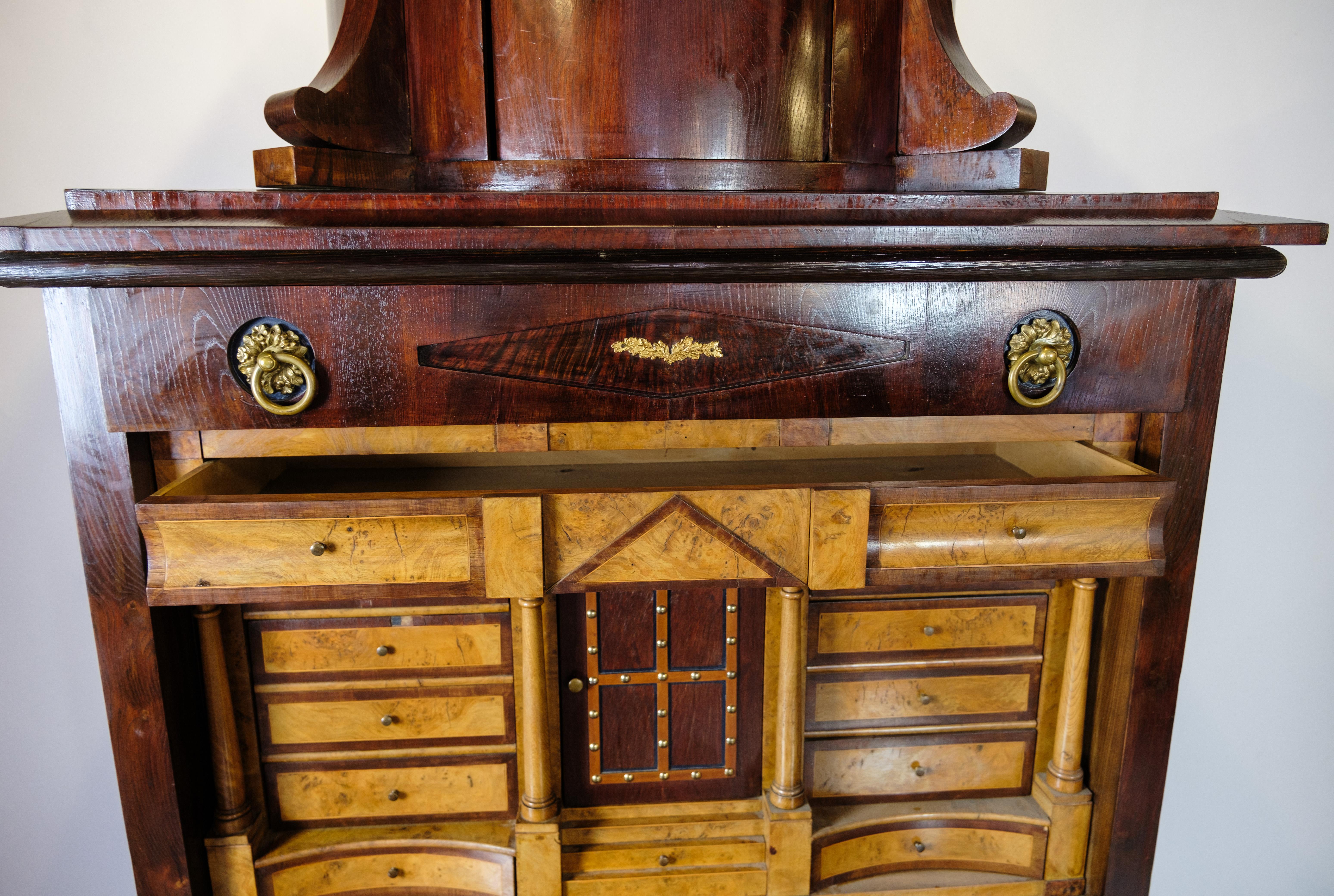 Mahogany Secretary in mahogany with brass fittings and Intarsia from the 1840s For Sale
