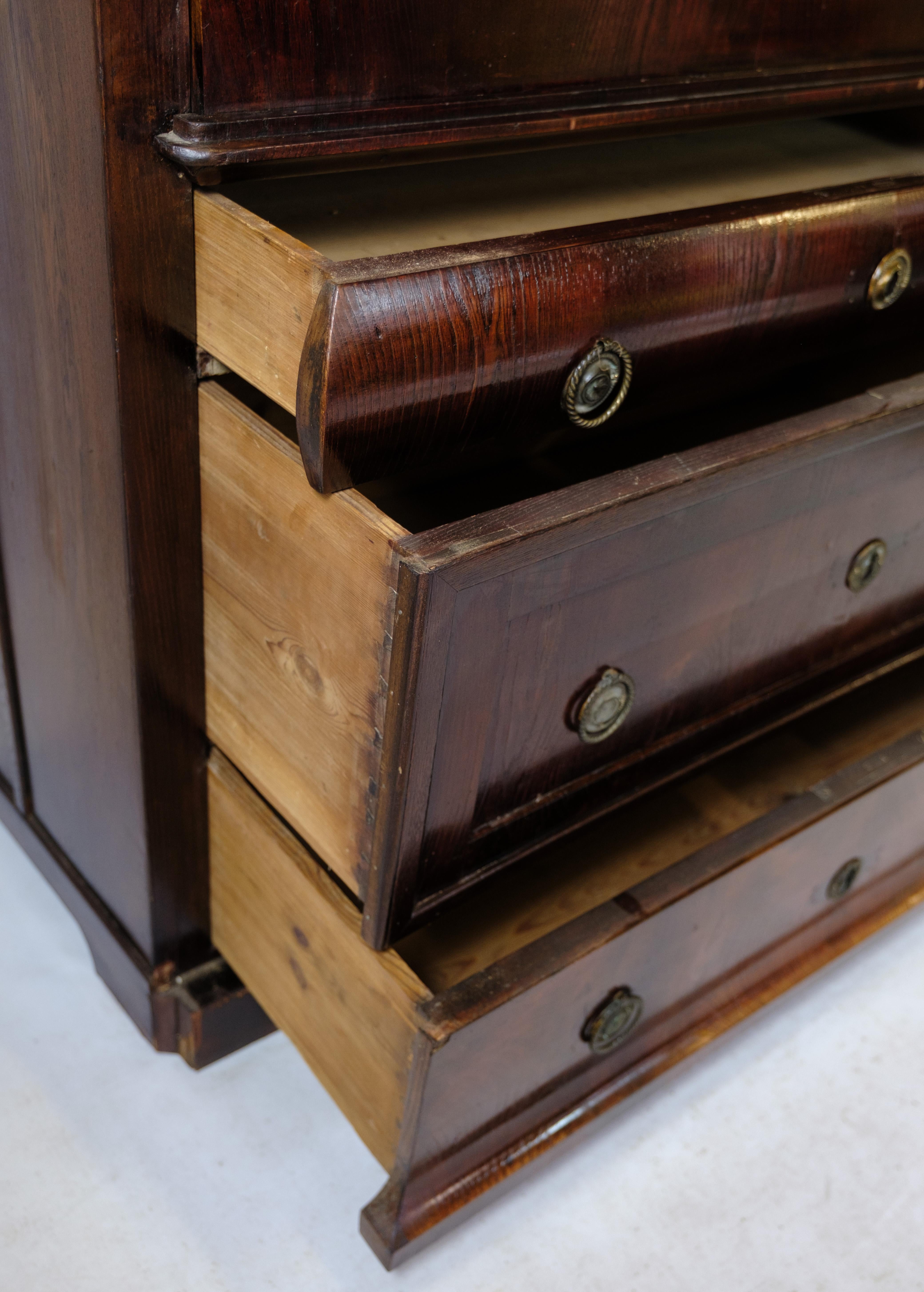 Secretary in mahogany with brass fittings and Intarsia from the 1840s For Sale 2
